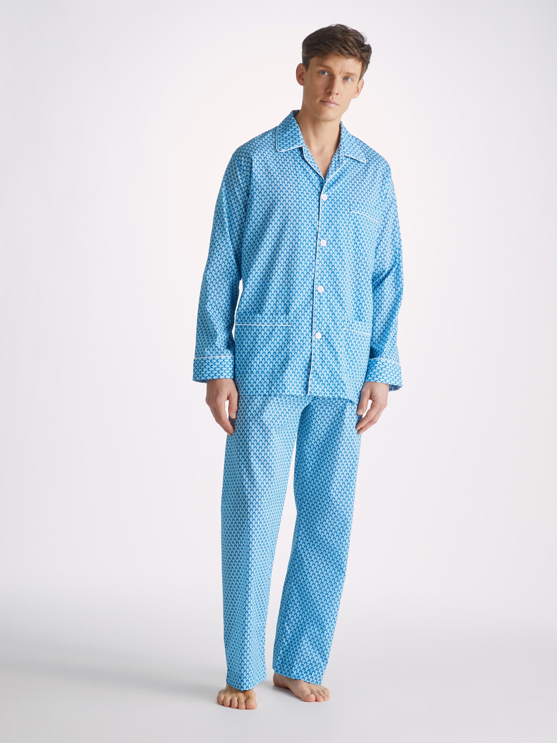 Men's Classic Fit Pyjamas Ledbury 65 Cotton Batiste Blue