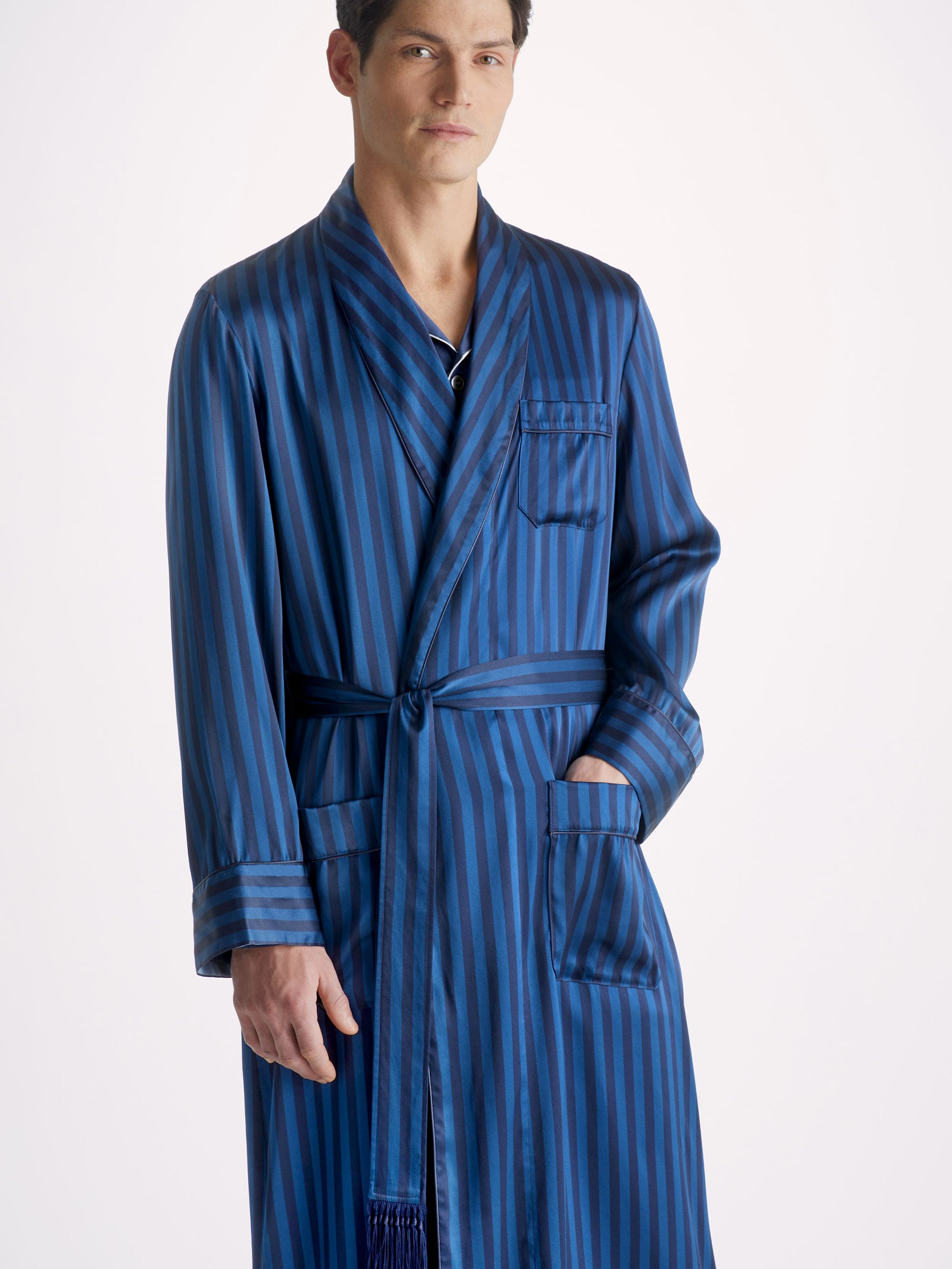 Men's Dressing Gown Brindisi 92 Silk Satin Navy