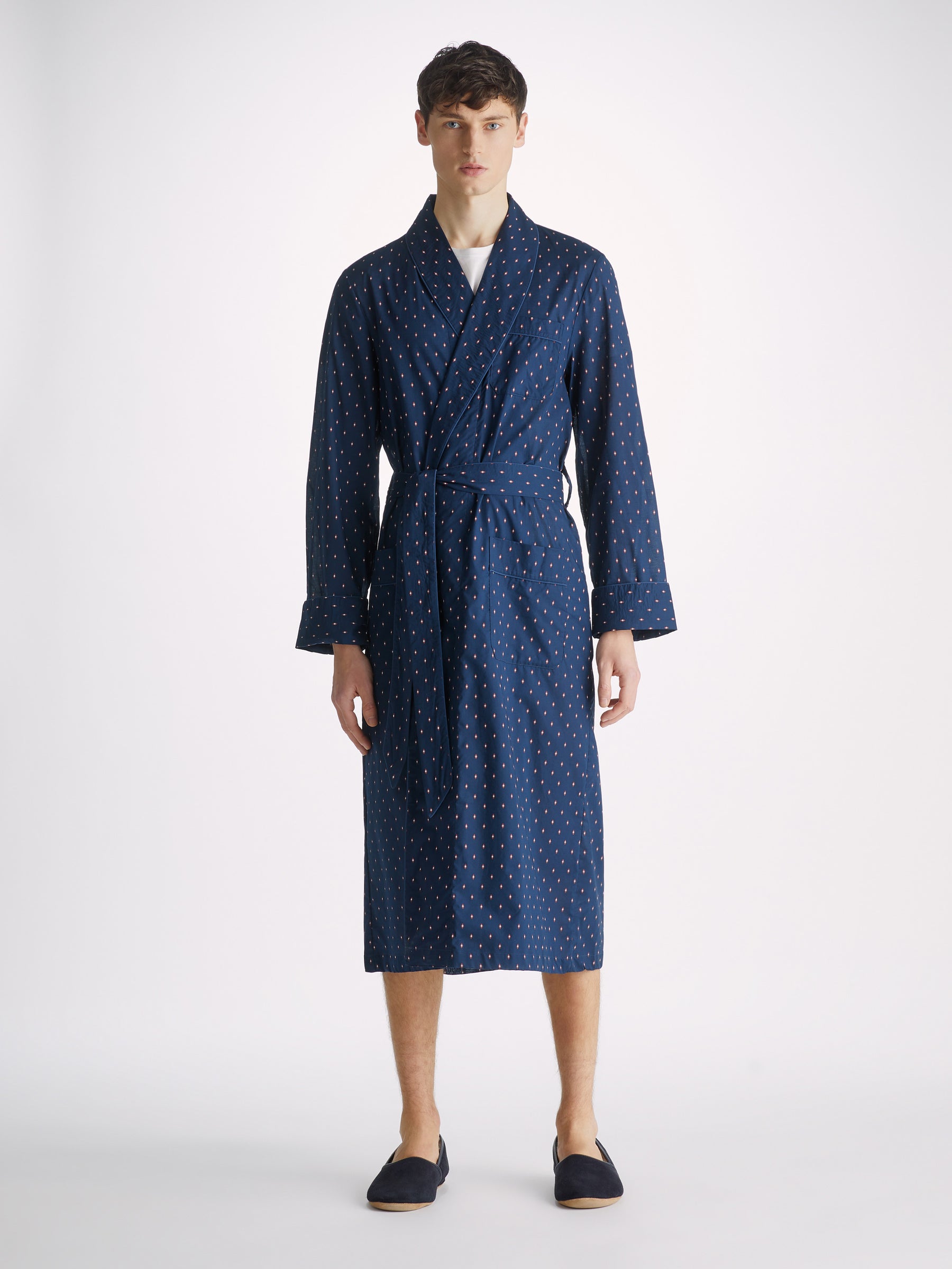 Men's Dressing Gown Nelson 96 Cotton Batiste Navy