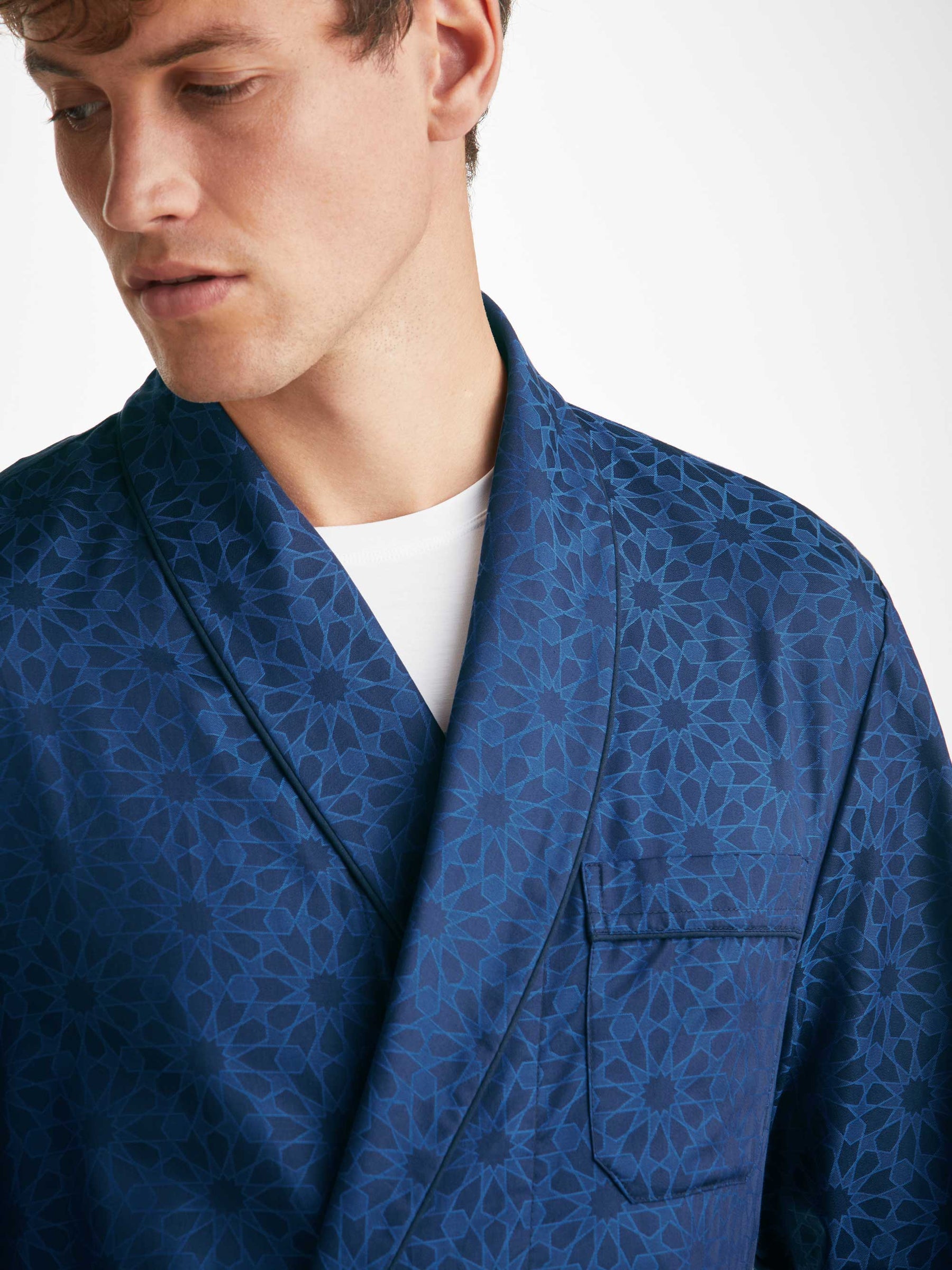 Men's Dressing Gown Paris 26 Cotton Jacquard Navy