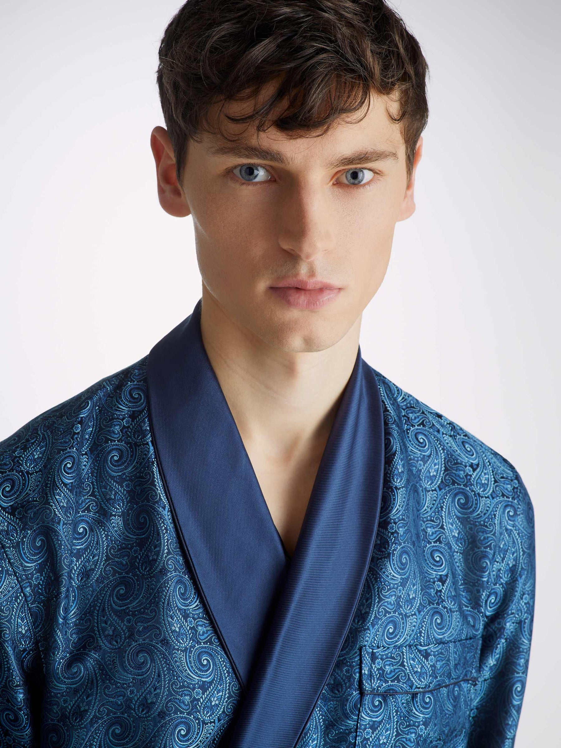 Men's Dressing Gown Verona 64 Silk Satin Navy