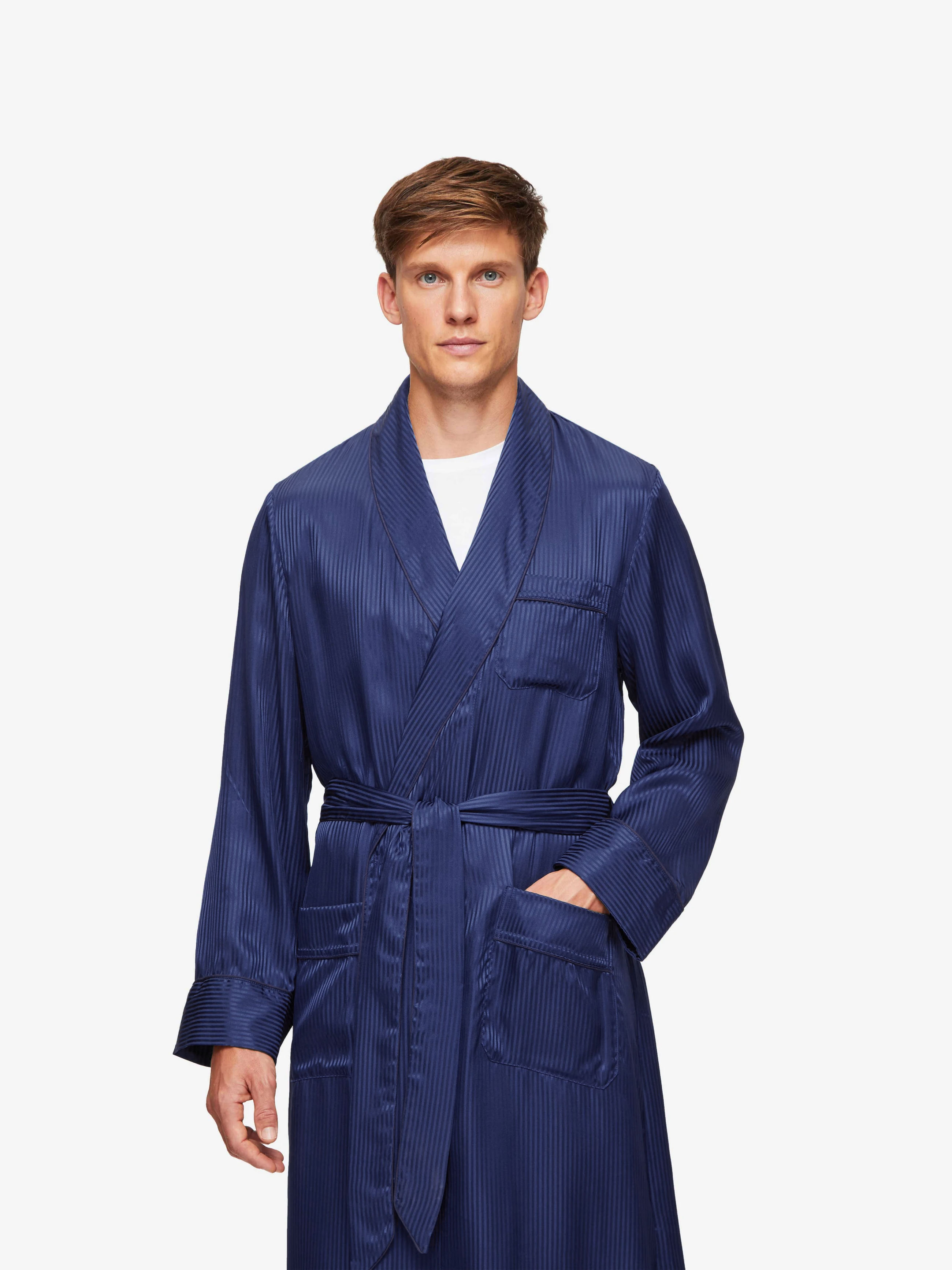 Men's Dressing Gown Woburn 8 Silk Satin Navy