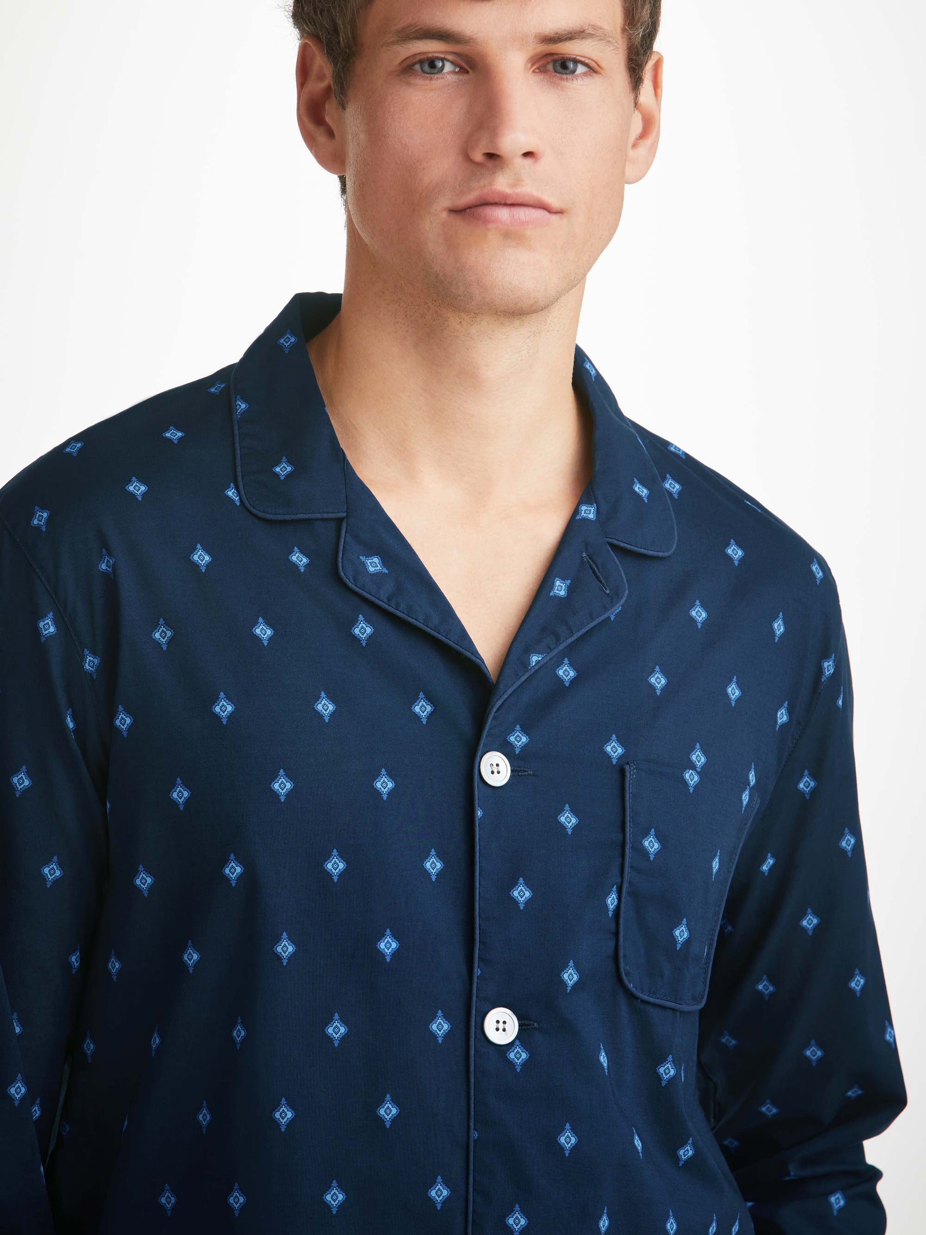 Men's Modern Fit Pyjamas Nelson 98 Cotton Batiste Navy