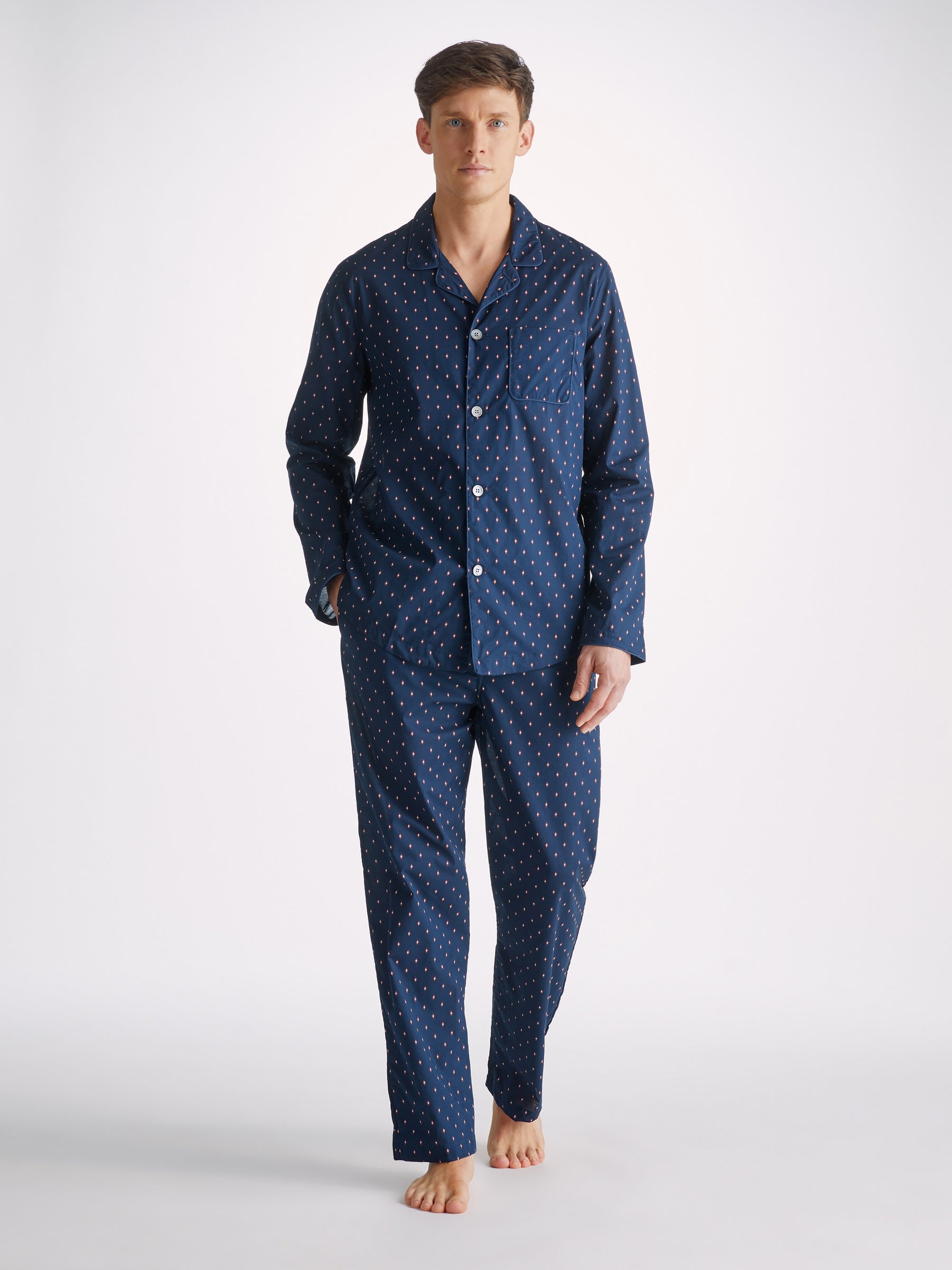 Men's Modern Fit Pyjamas Nelson 96 Cotton Batiste Navy