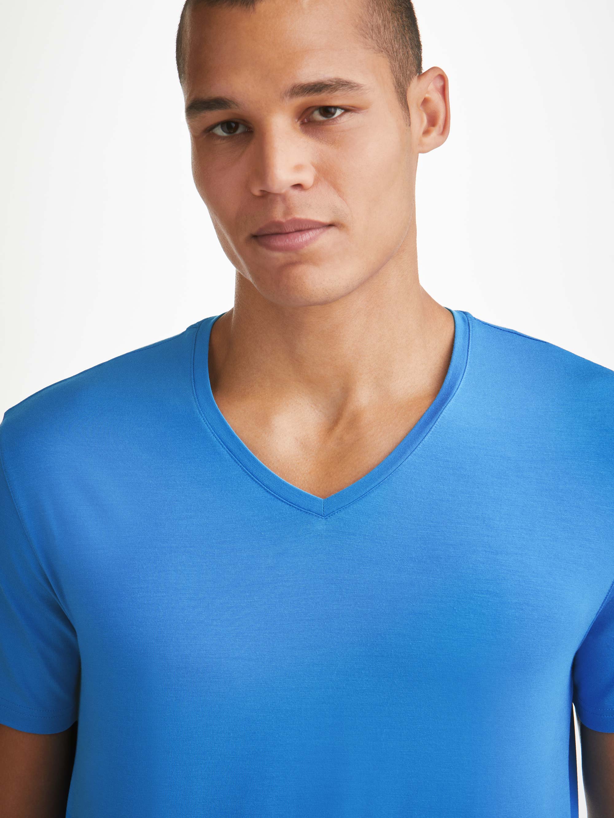 Men's V-Neck T-Shirt Basel Micro Modal Stretch Azure Blue