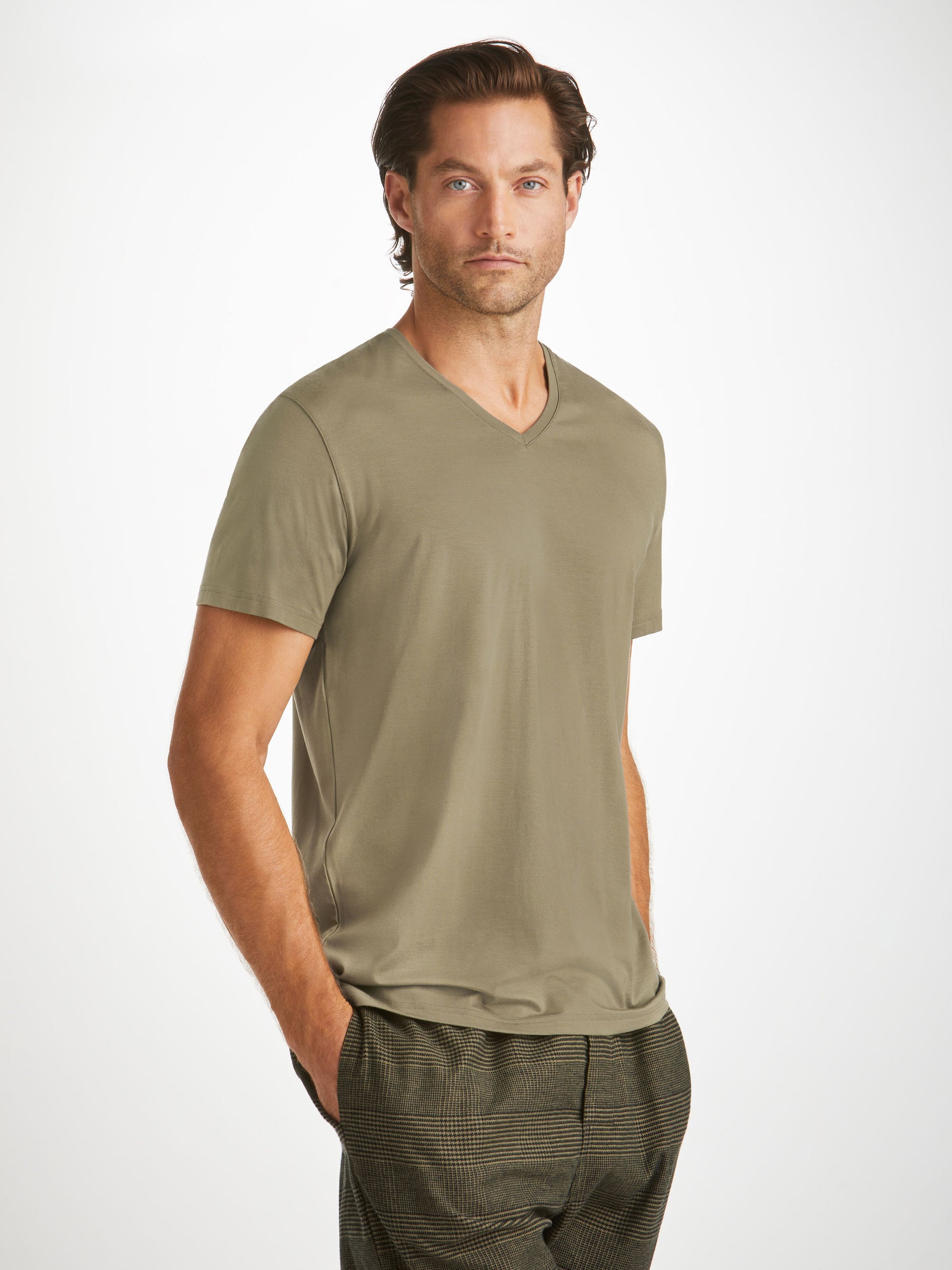 Men's V-Neck T-Shirt Basel Micro Modal Stretch Khaki