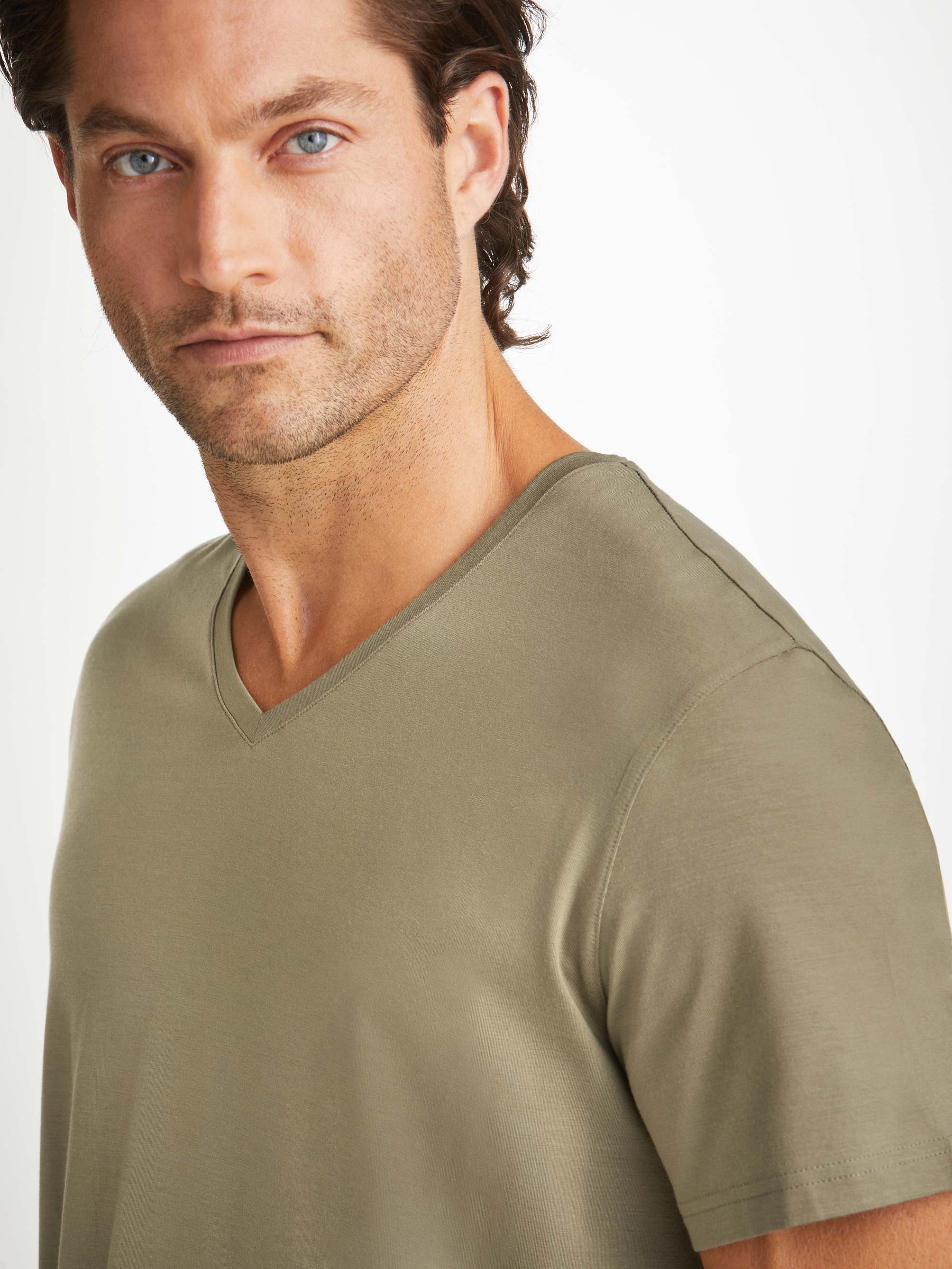 Men's V-Neck T-Shirt Basel Micro Modal Stretch Khaki