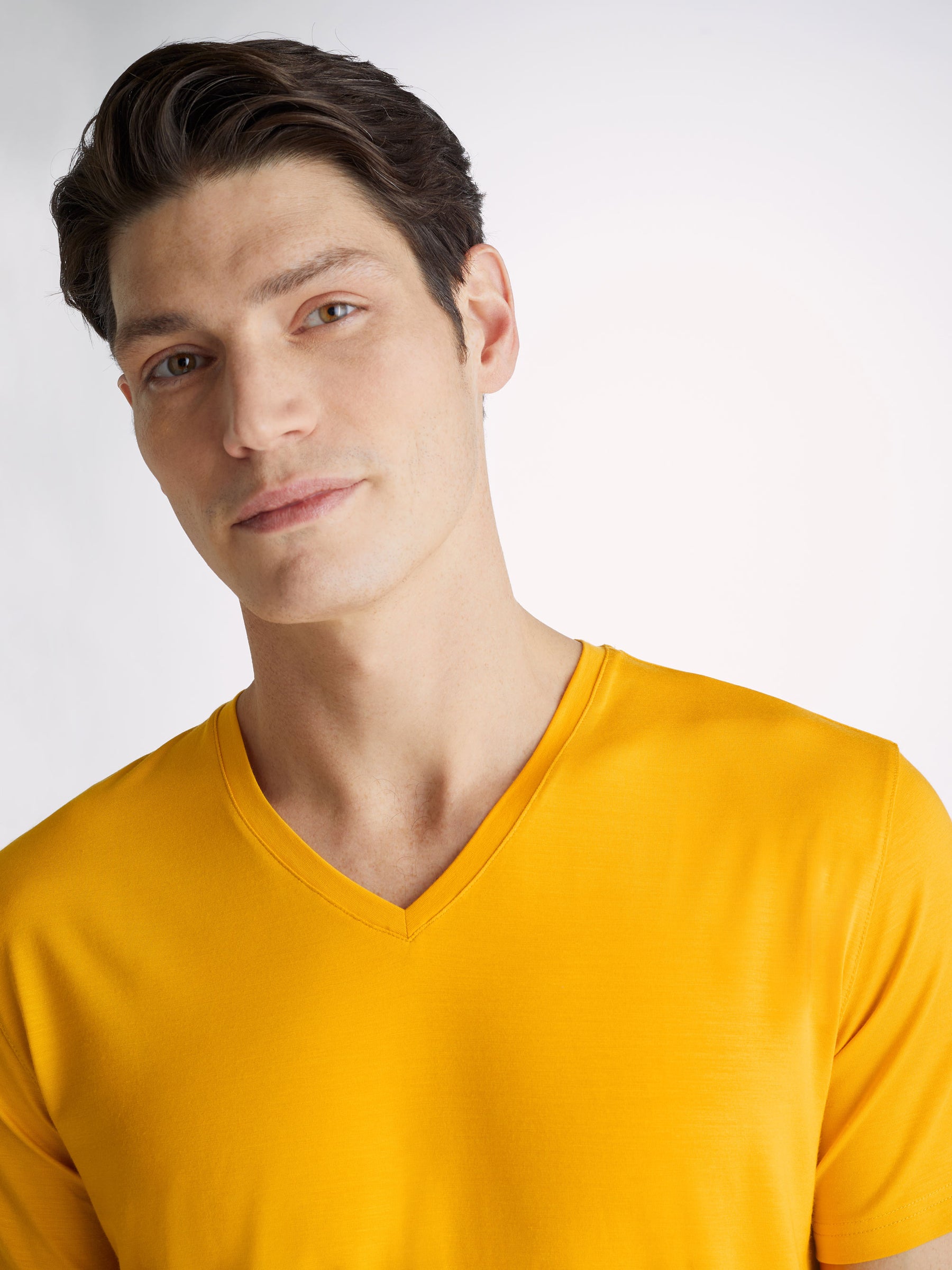 Men's V-Neck T-Shirt Basel Micro Modal Stretch Saffron