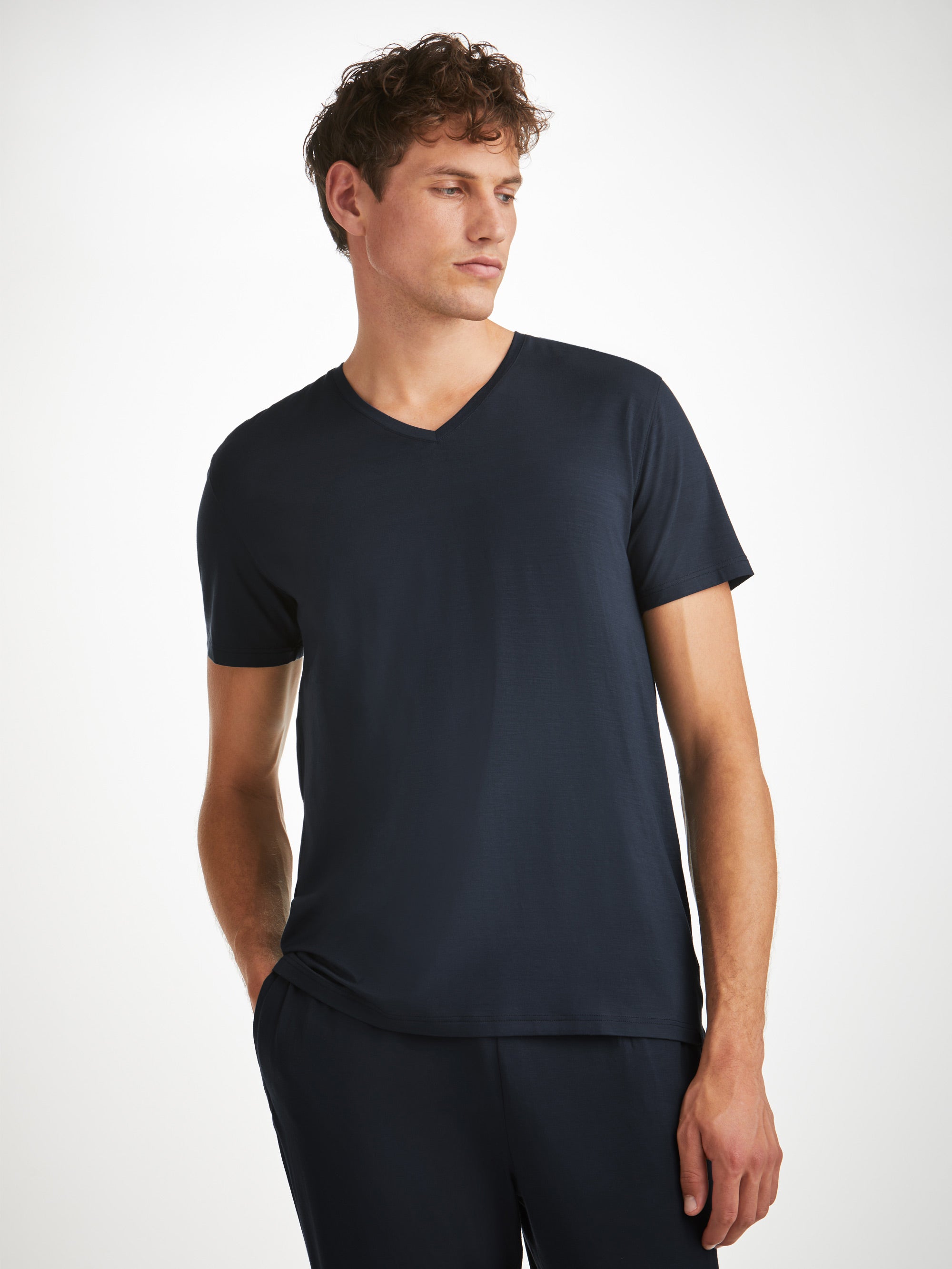 Men's V-Neck T-Shirt Basel Micro Modal Stretch Navy