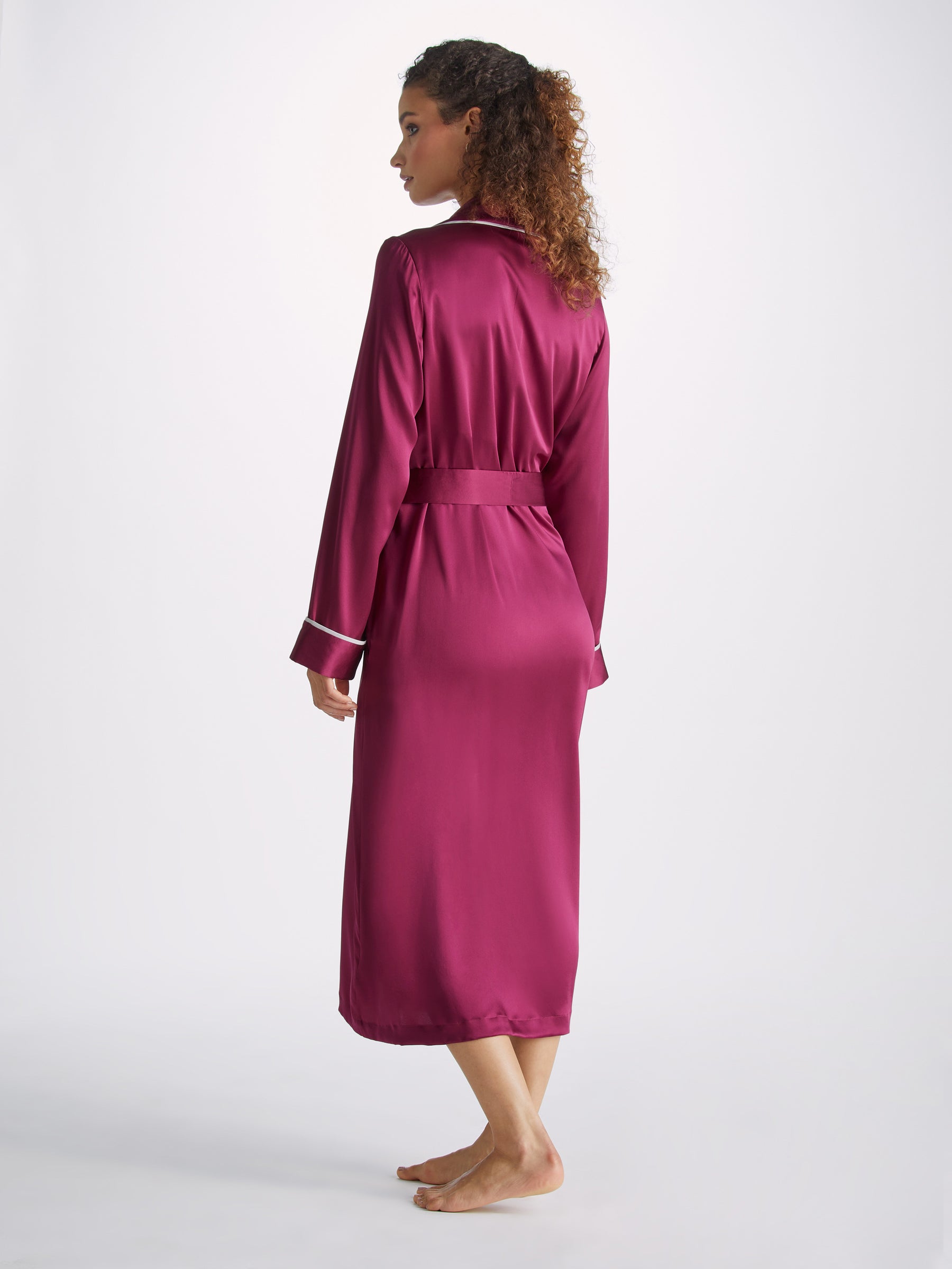 Women's Long Dressing Gown Bailey 2 Silk Satin Berry