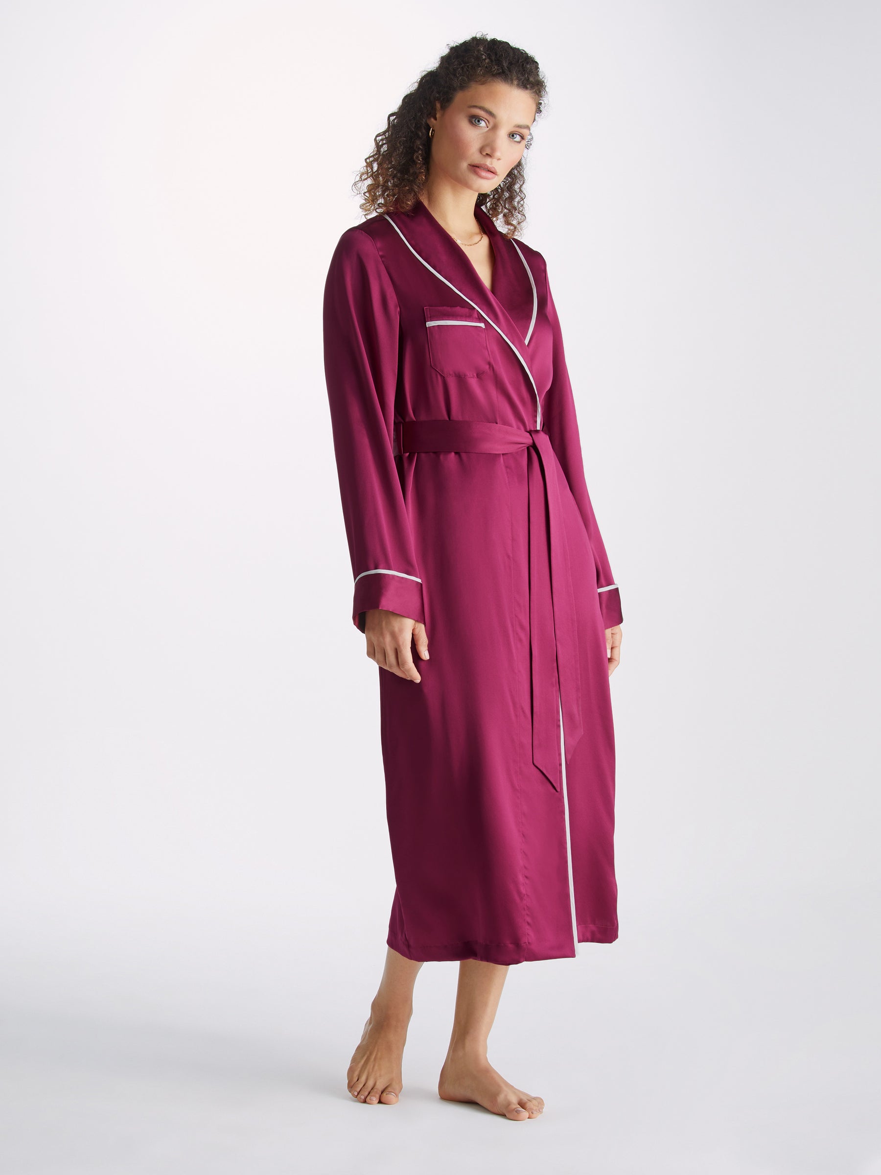 Women's Long Dressing Gown Bailey 2 Silk Satin Berry