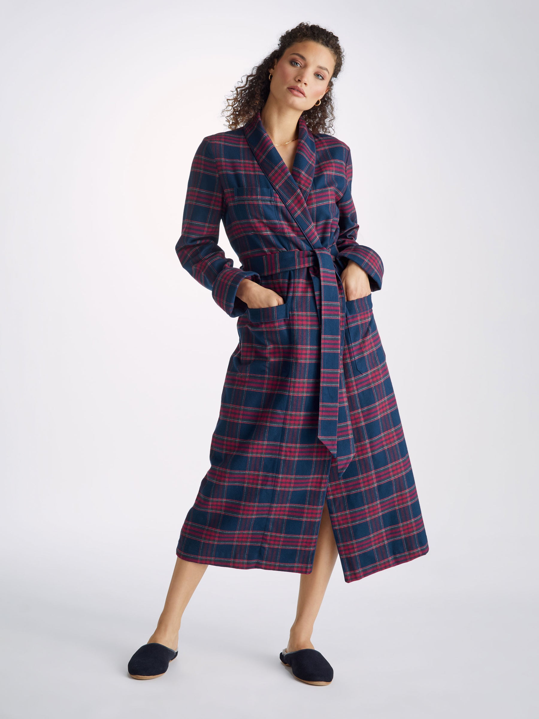 Women's Long Dressing Gown Kelburn 36 Brushed Cotton Multi