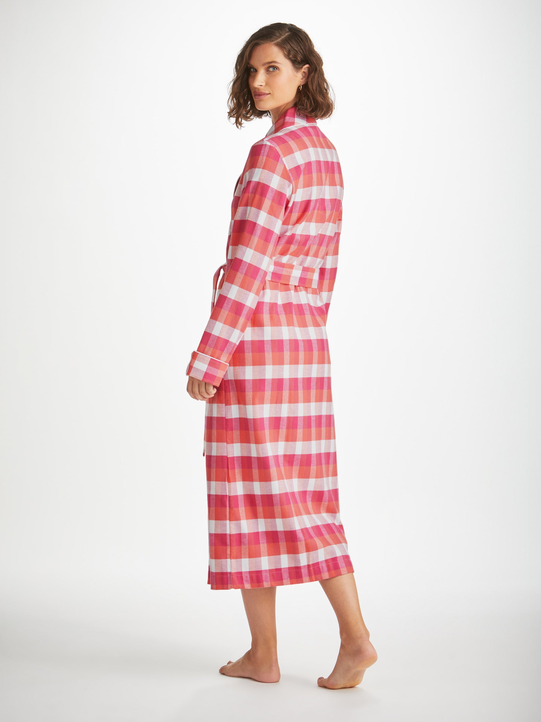Women's Long Dressing Gown Kelburn 39 Brushed Cotton Pink