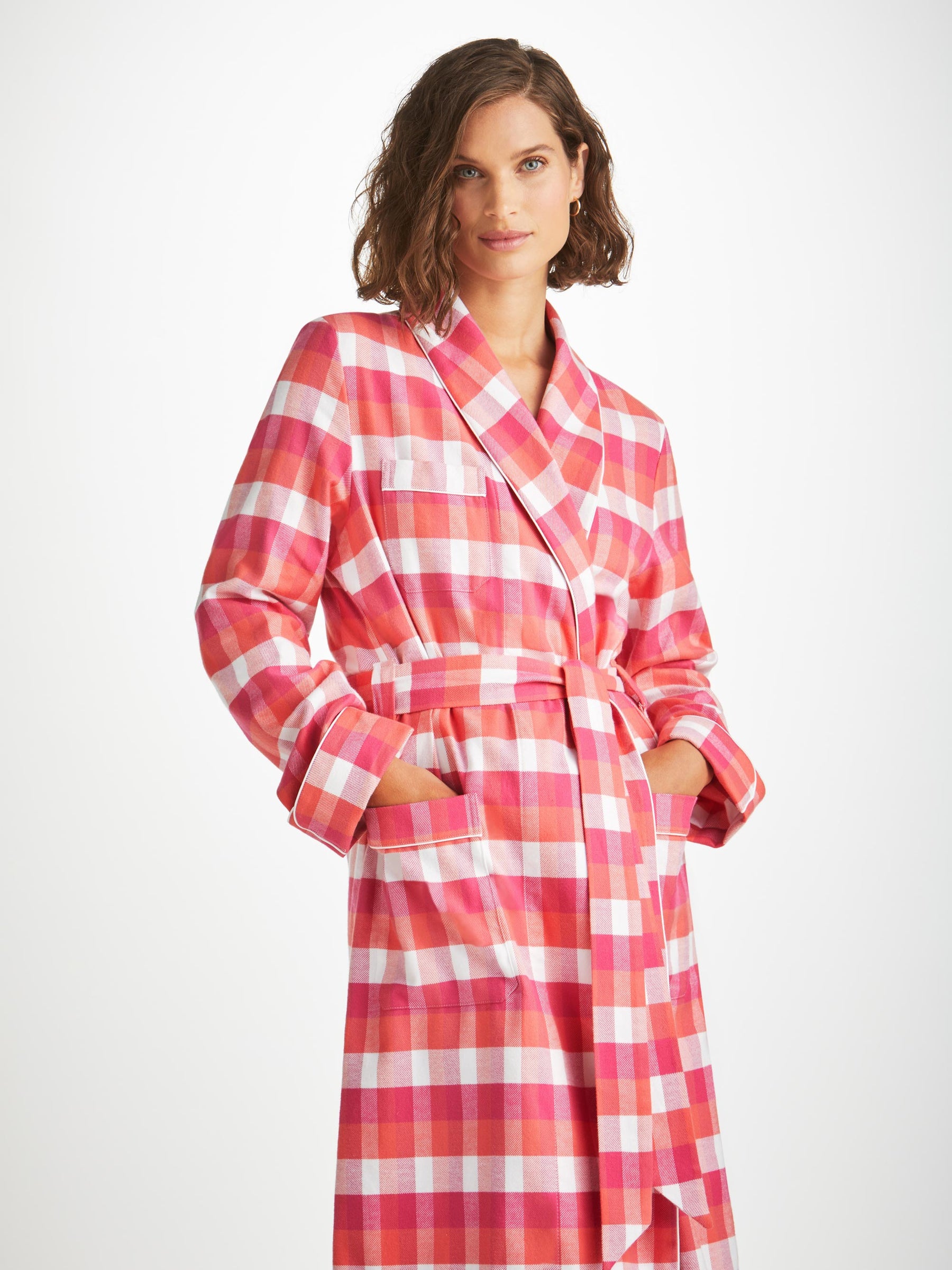Women's Long Dressing Gown Kelburn 39 Brushed Cotton Pink