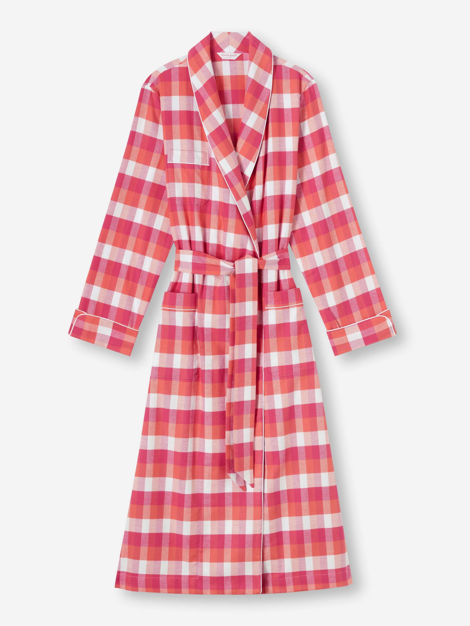 Women's Long Dressing Gown Kelburn 39 Brushed Cotton Pink