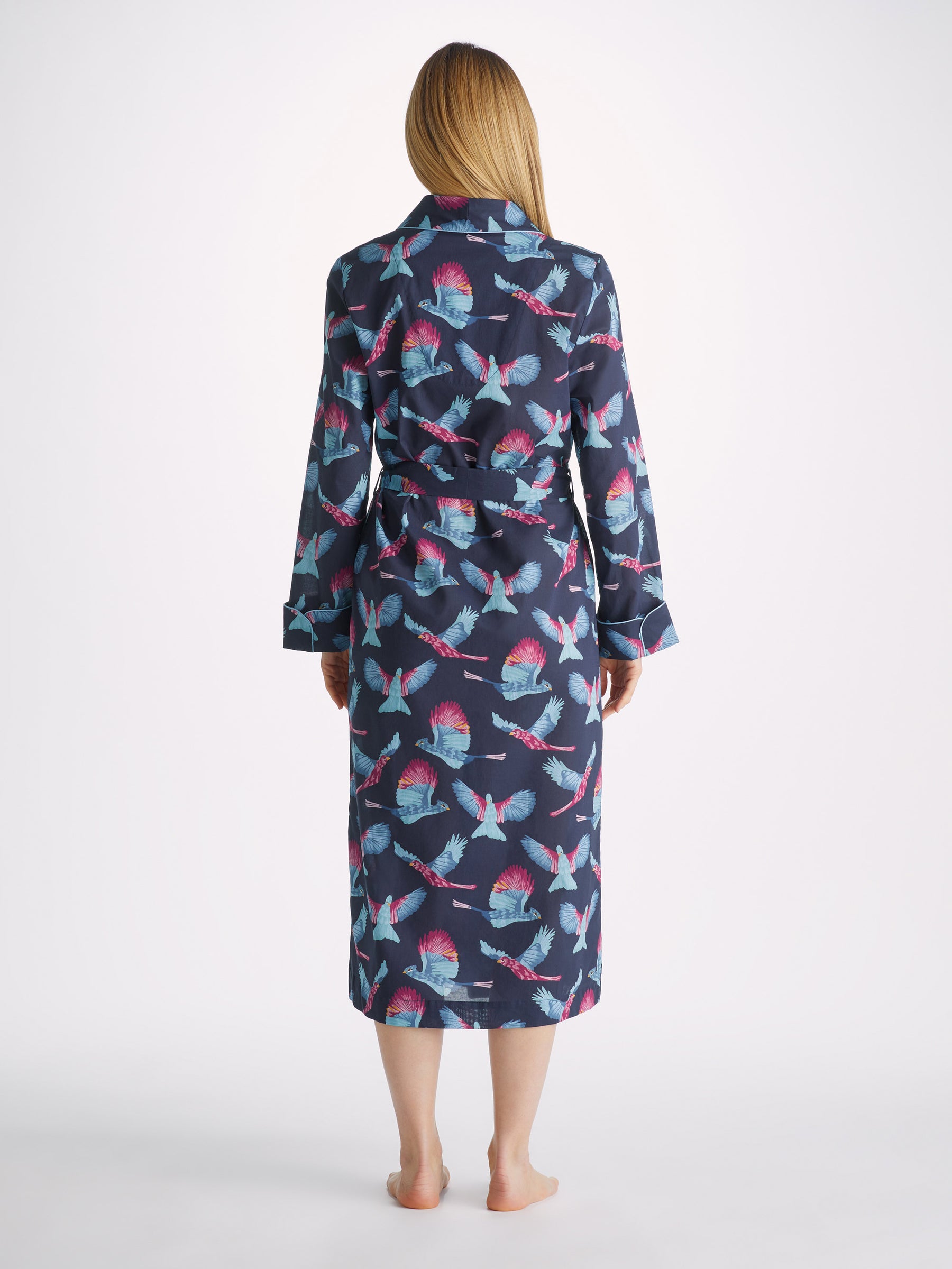 Women's Long Dressing Gown Ledbury 63 Cotton Batiste Navy