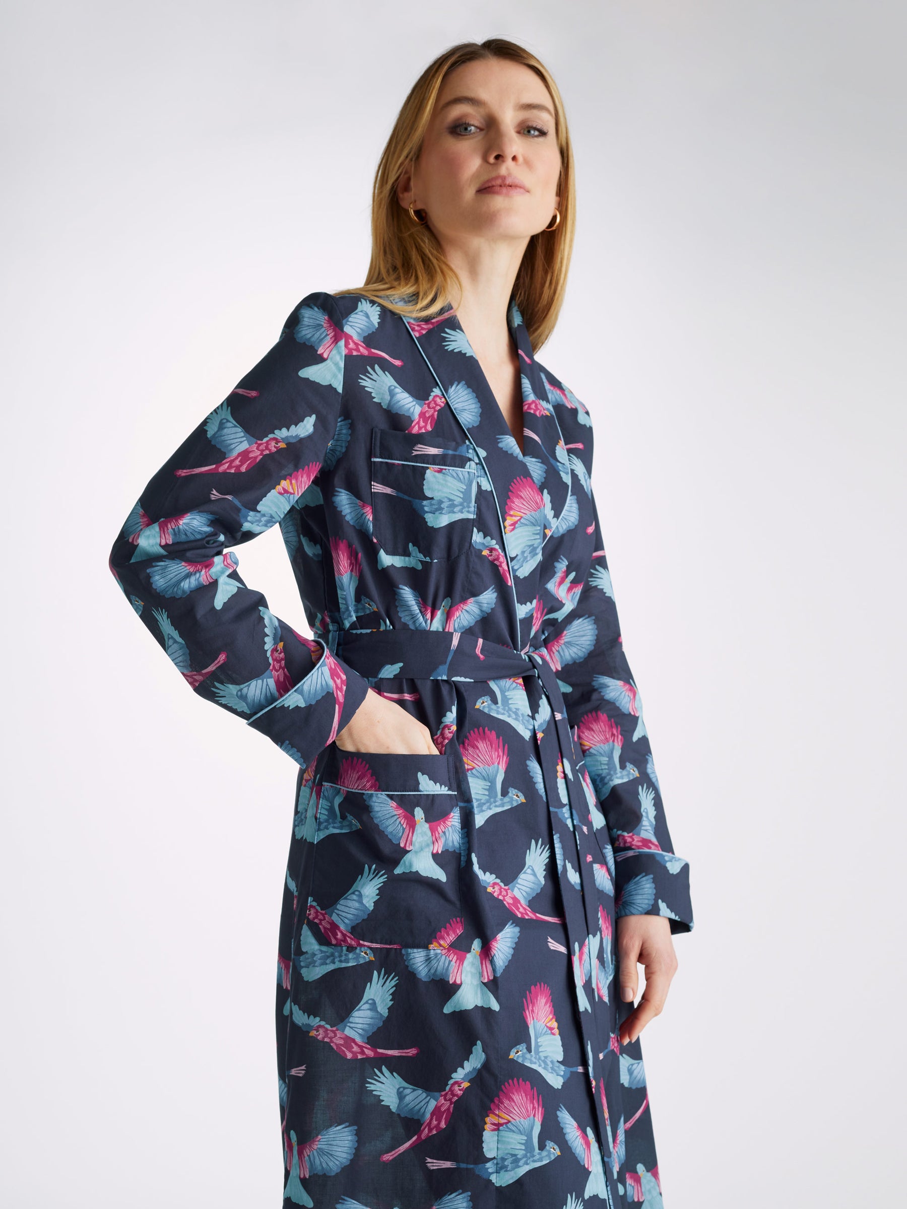 Women's Long Dressing Gown Ledbury 63 Cotton Batiste Navy