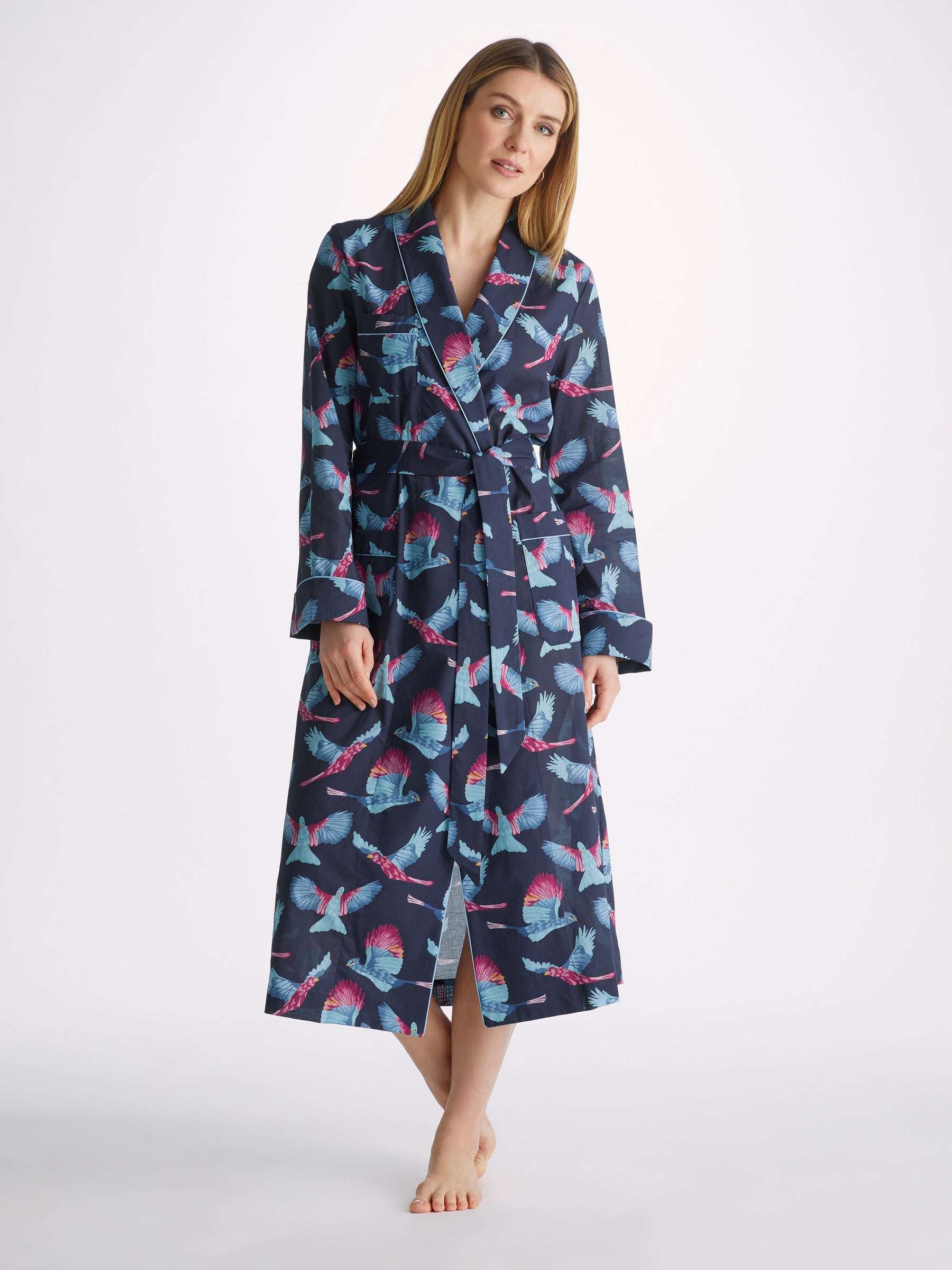 Women's Long Dressing Gown Ledbury 63 Cotton Batiste Navy