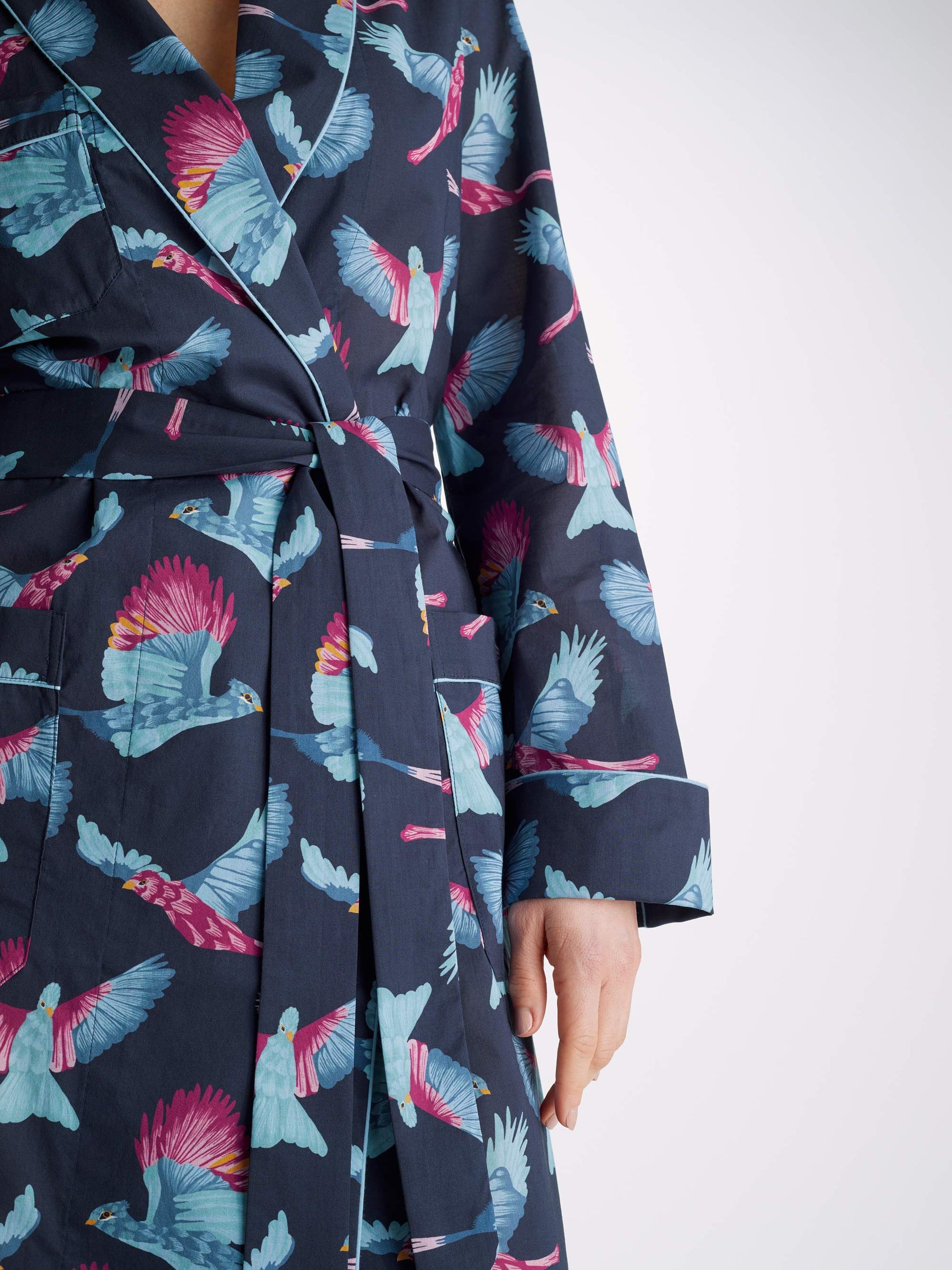 Women's Long Dressing Gown Ledbury 63 Cotton Batiste Navy