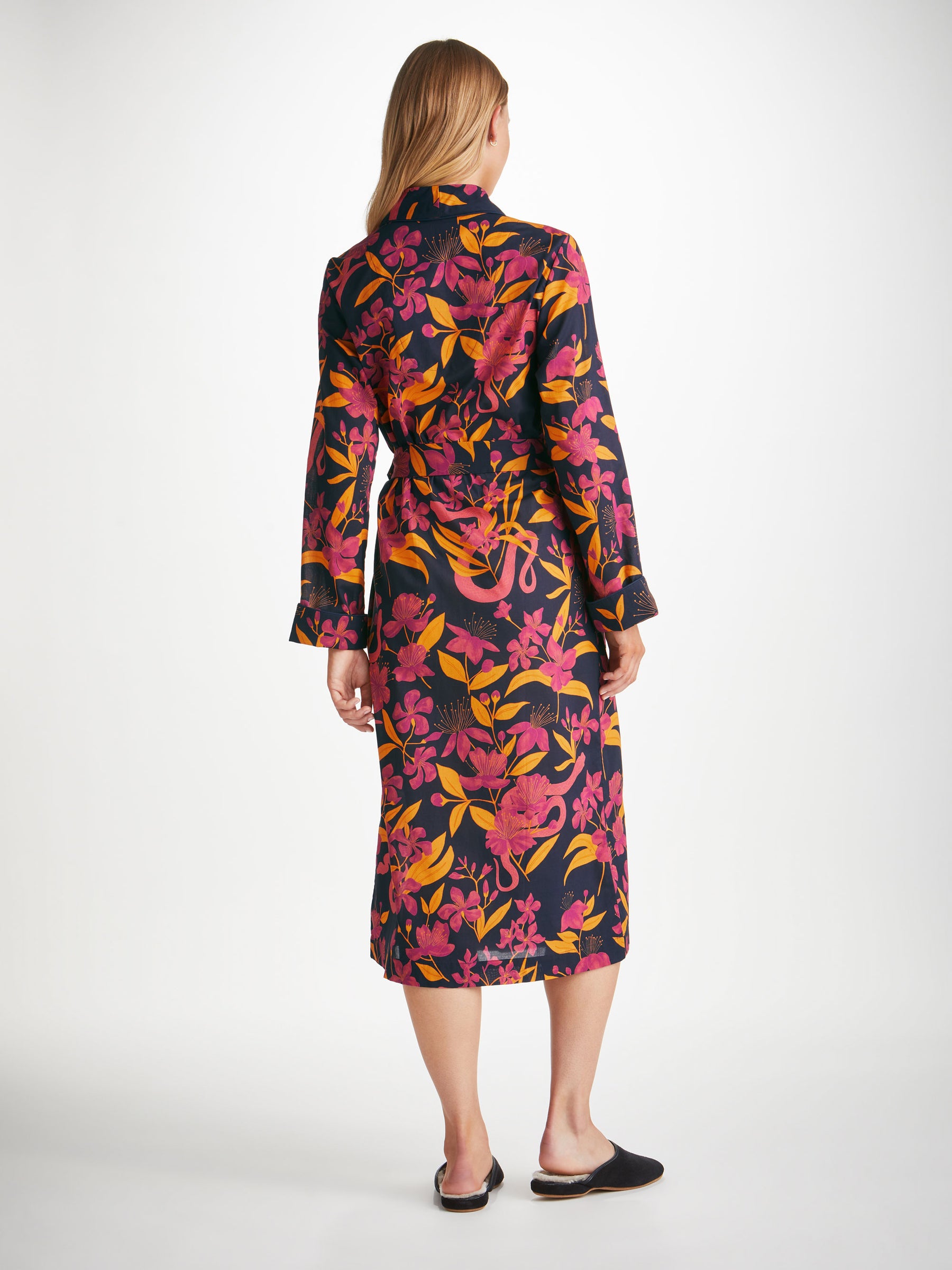 Women's Long Dressing Gown Ledbury 68 Cotton Batiste Navy