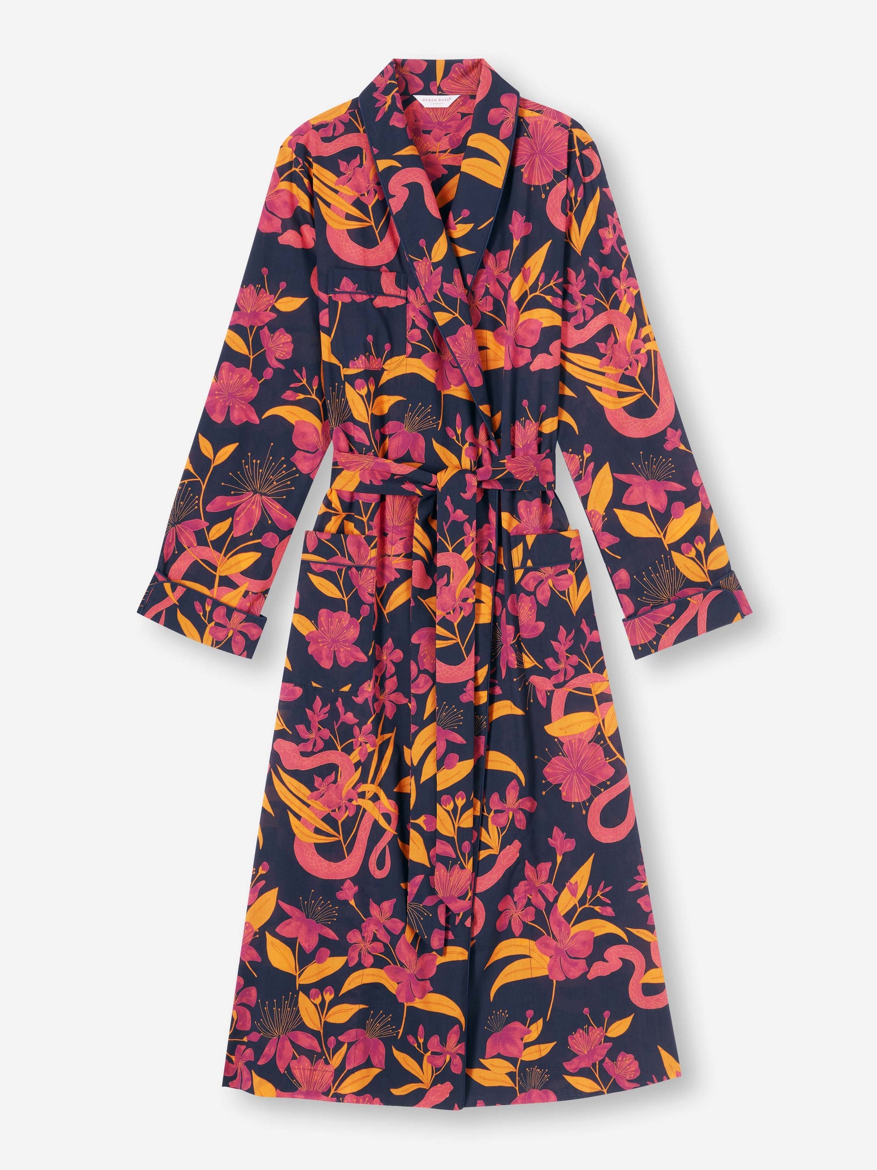 Women's Long Dressing Gown Ledbury 68 Cotton Batiste Navy