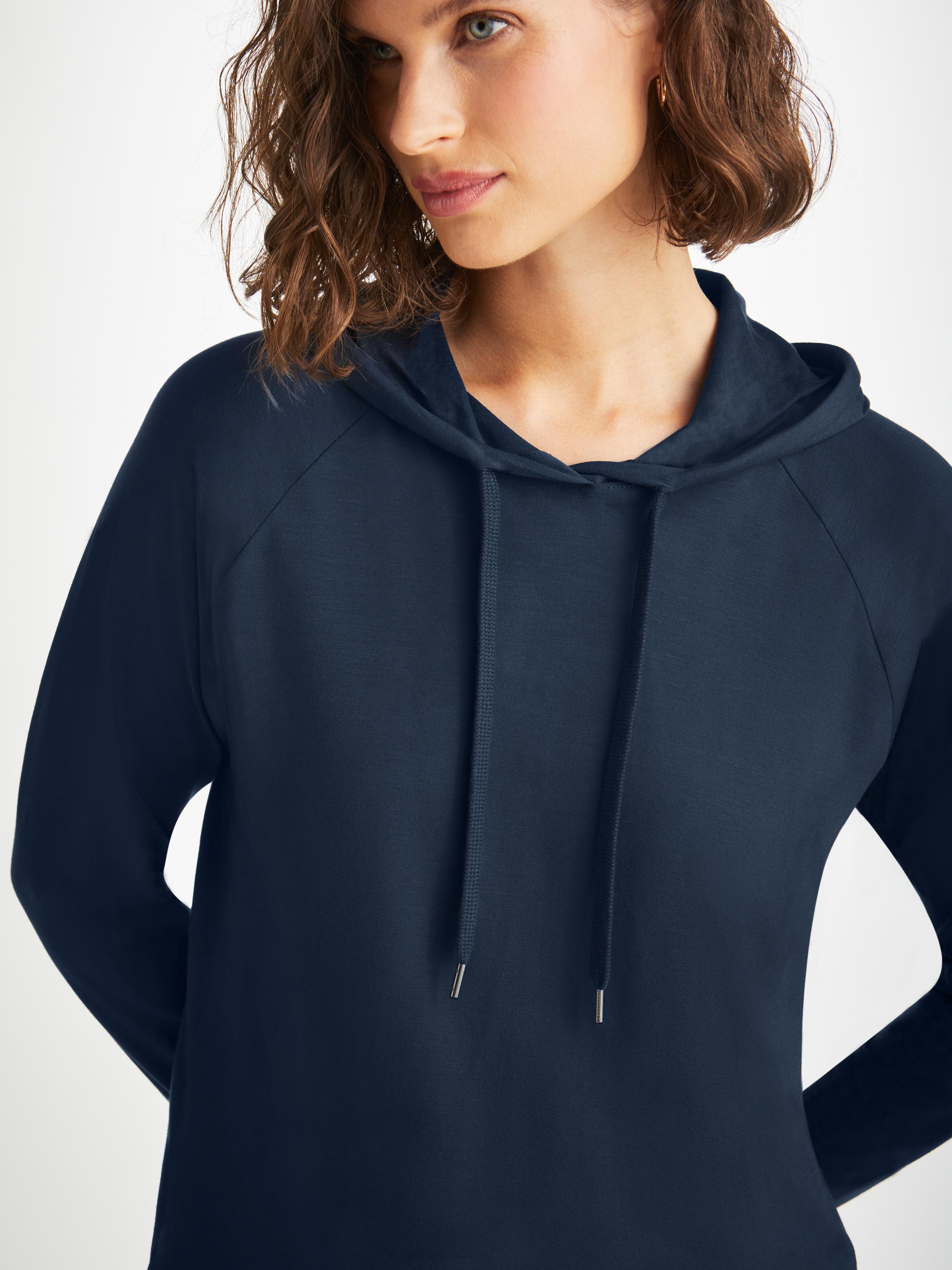 Women's Navy Jersey Micro Modal Pullover Hoodie