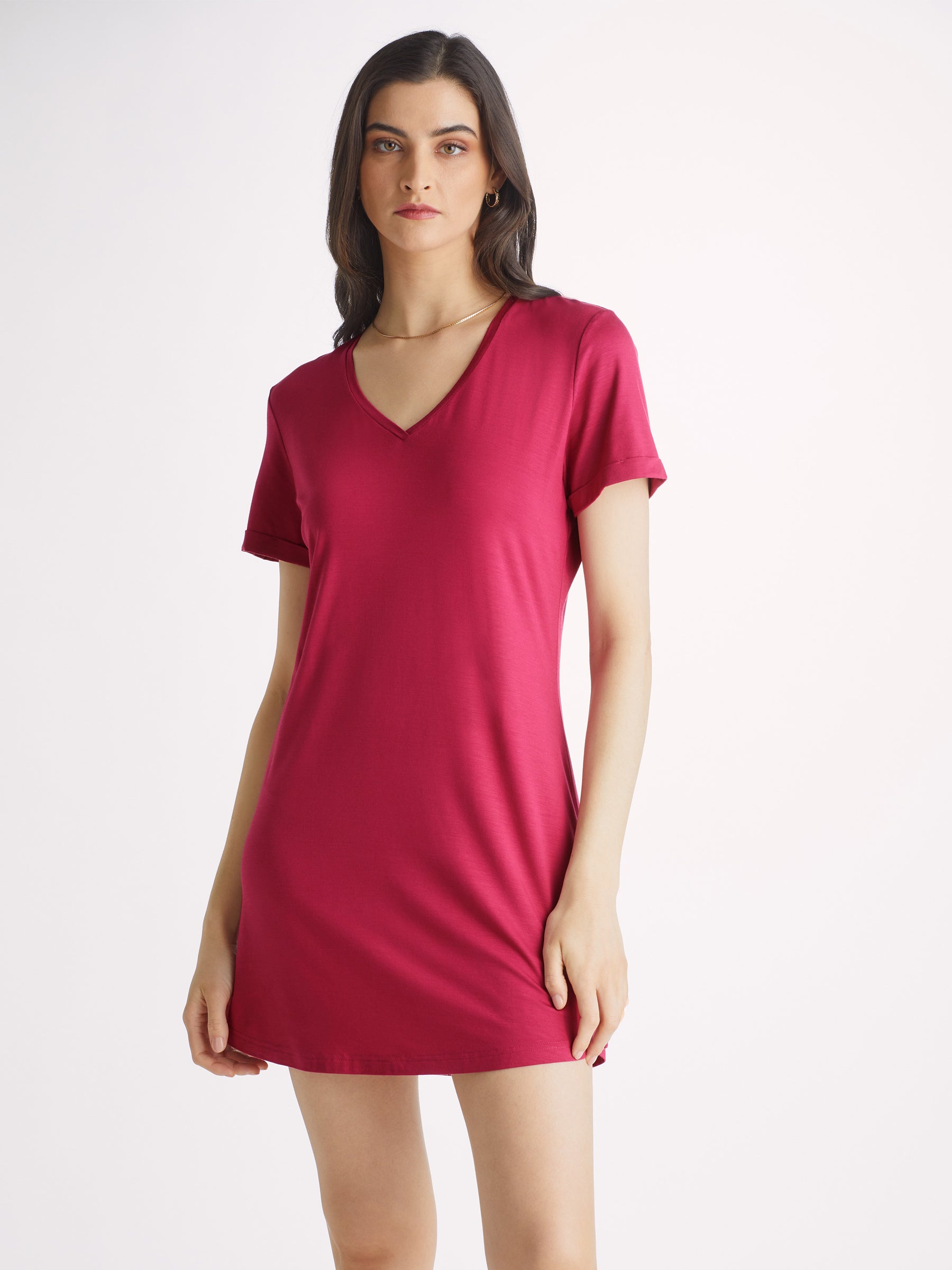 Women's V-Neck Sleep T-Shirt Lara Micro Modal Stretch Berry