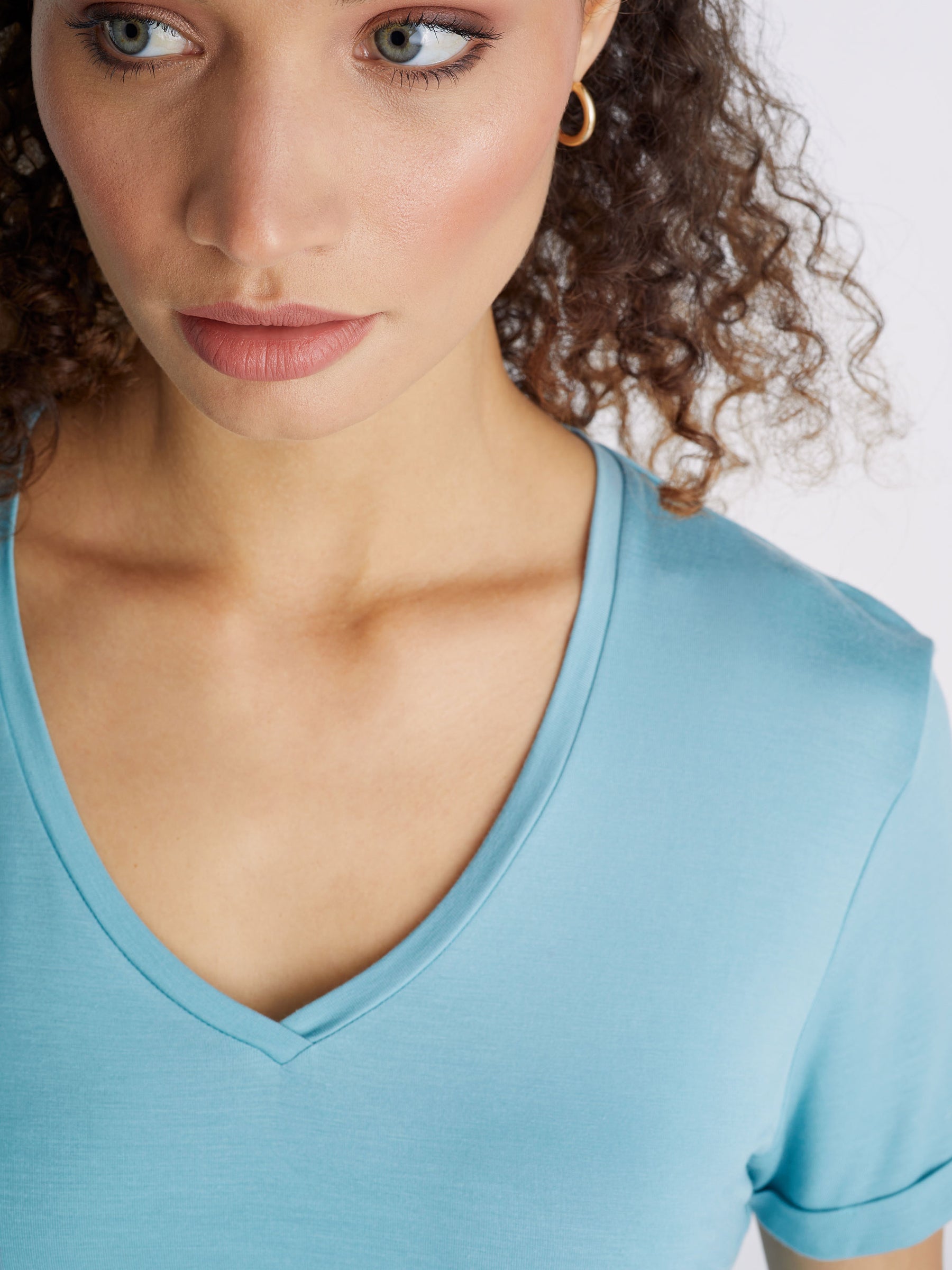 Women's V-Neck Sleep T-Shirt Lara Micro Modal Stretch Soft Aqua