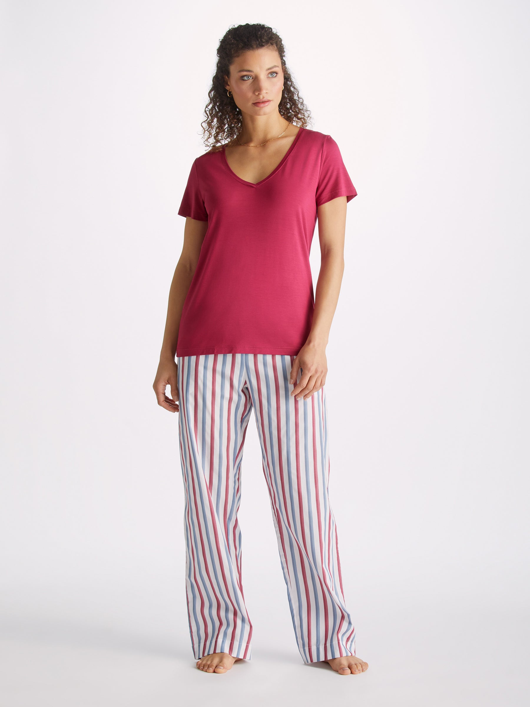 Women's V-Neck T-Shirt Lara Micro Modal Stretch Berry