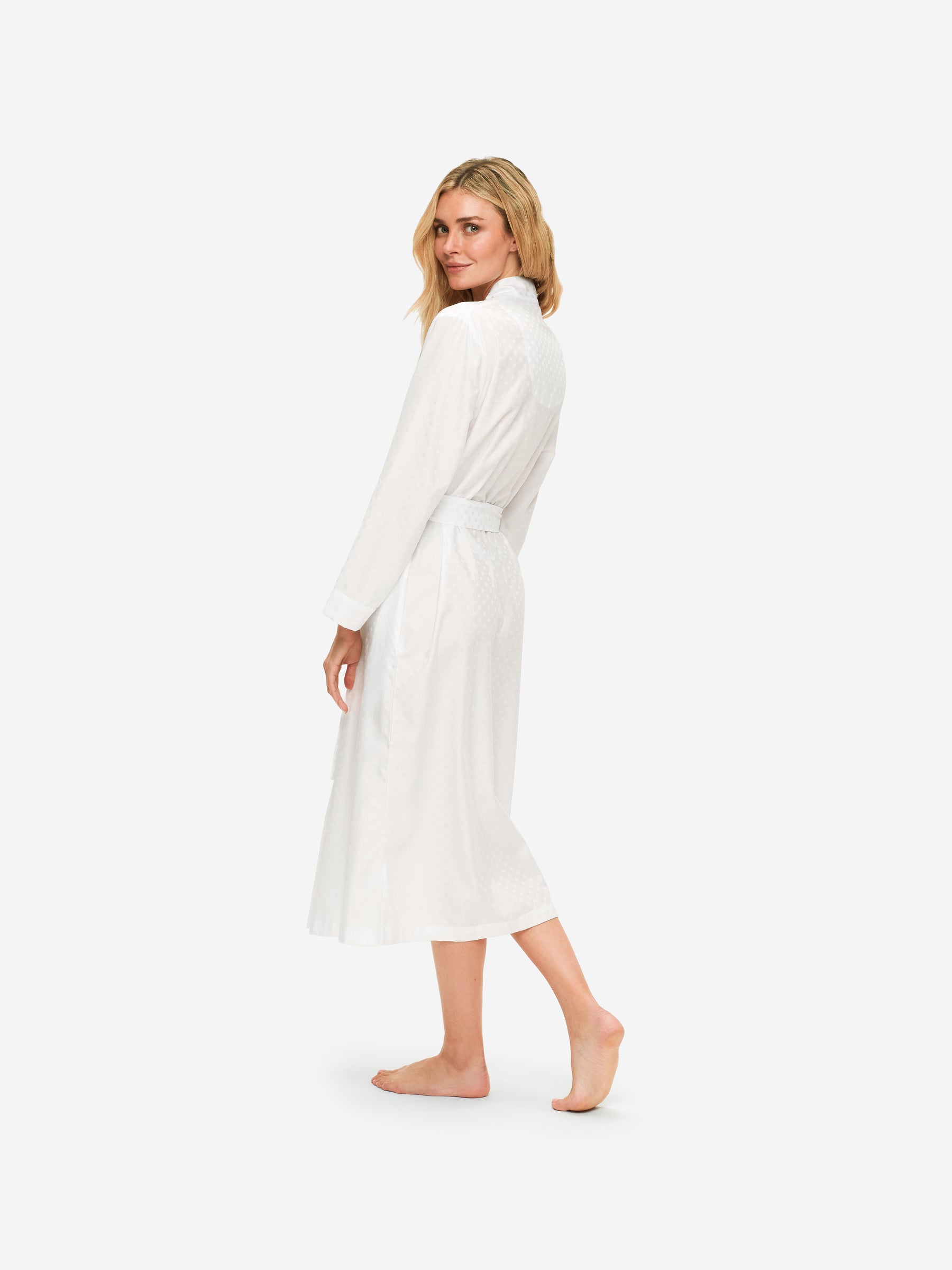 Women's Long Dressing Gown Kate 7 Cotton Jacquard White