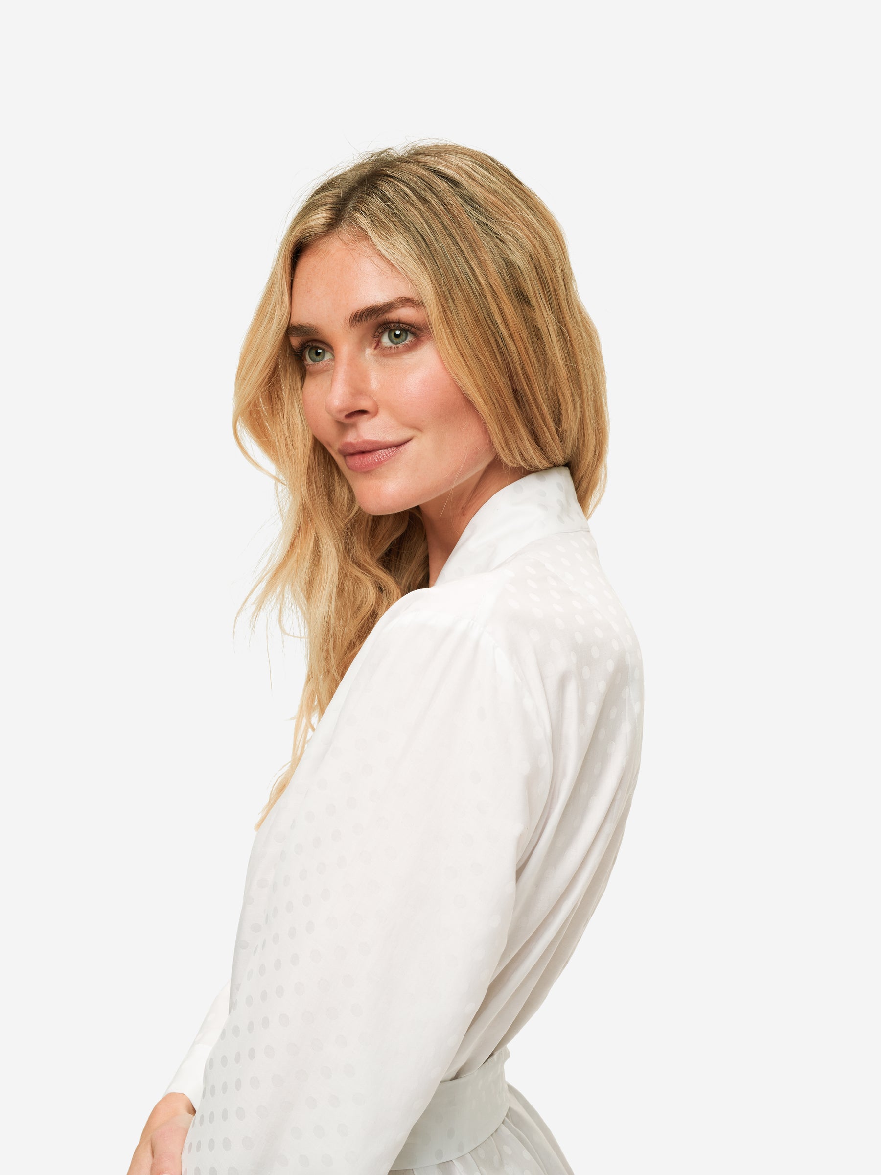 Women's Long Dressing Gown Kate 7 Cotton Jacquard White