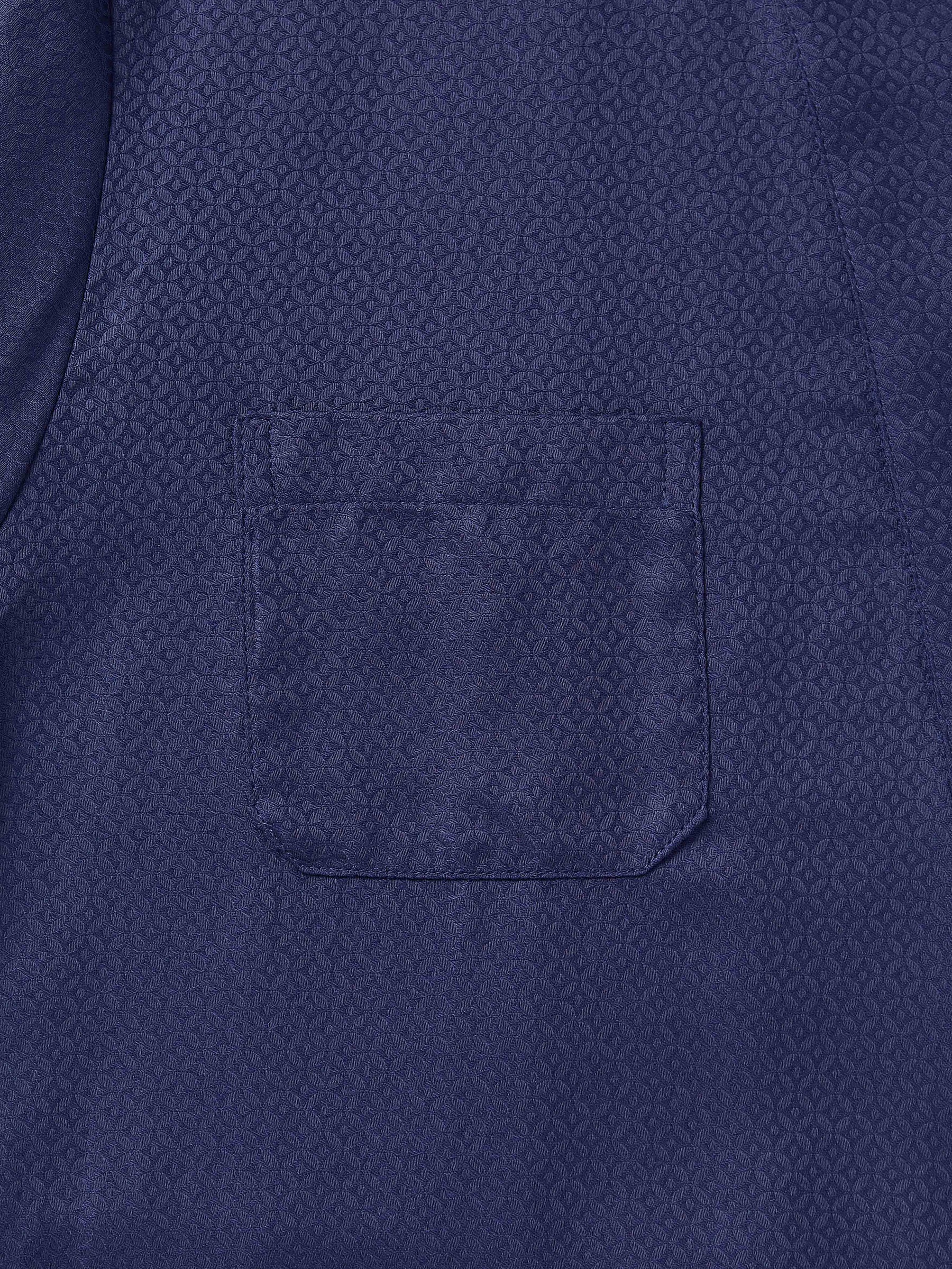 Women's Long Dressing Gown Lombard 6 Cotton Jacquard Navy