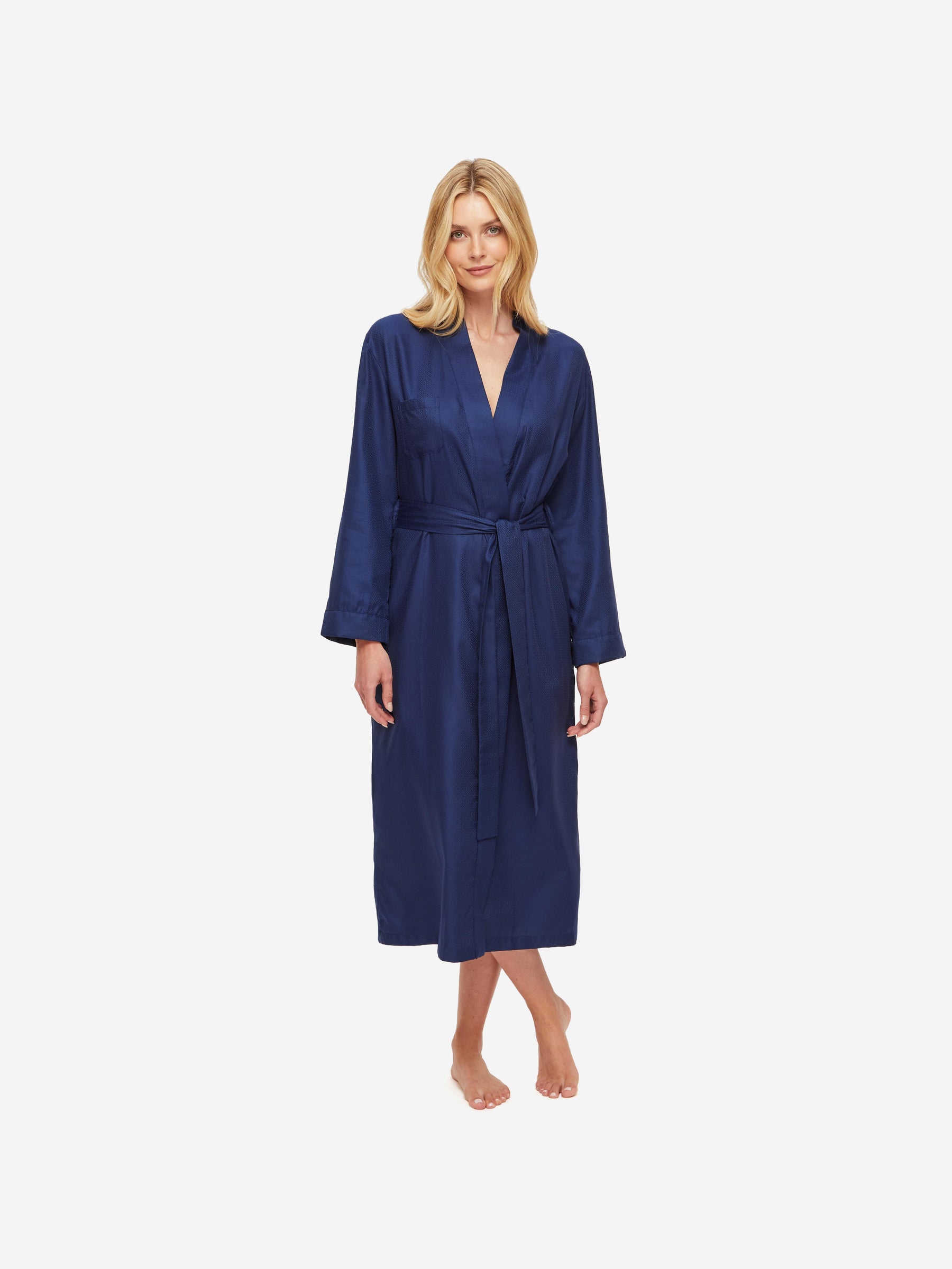 Women's Long Dressing Gown Lombard 6 Cotton Jacquard Navy