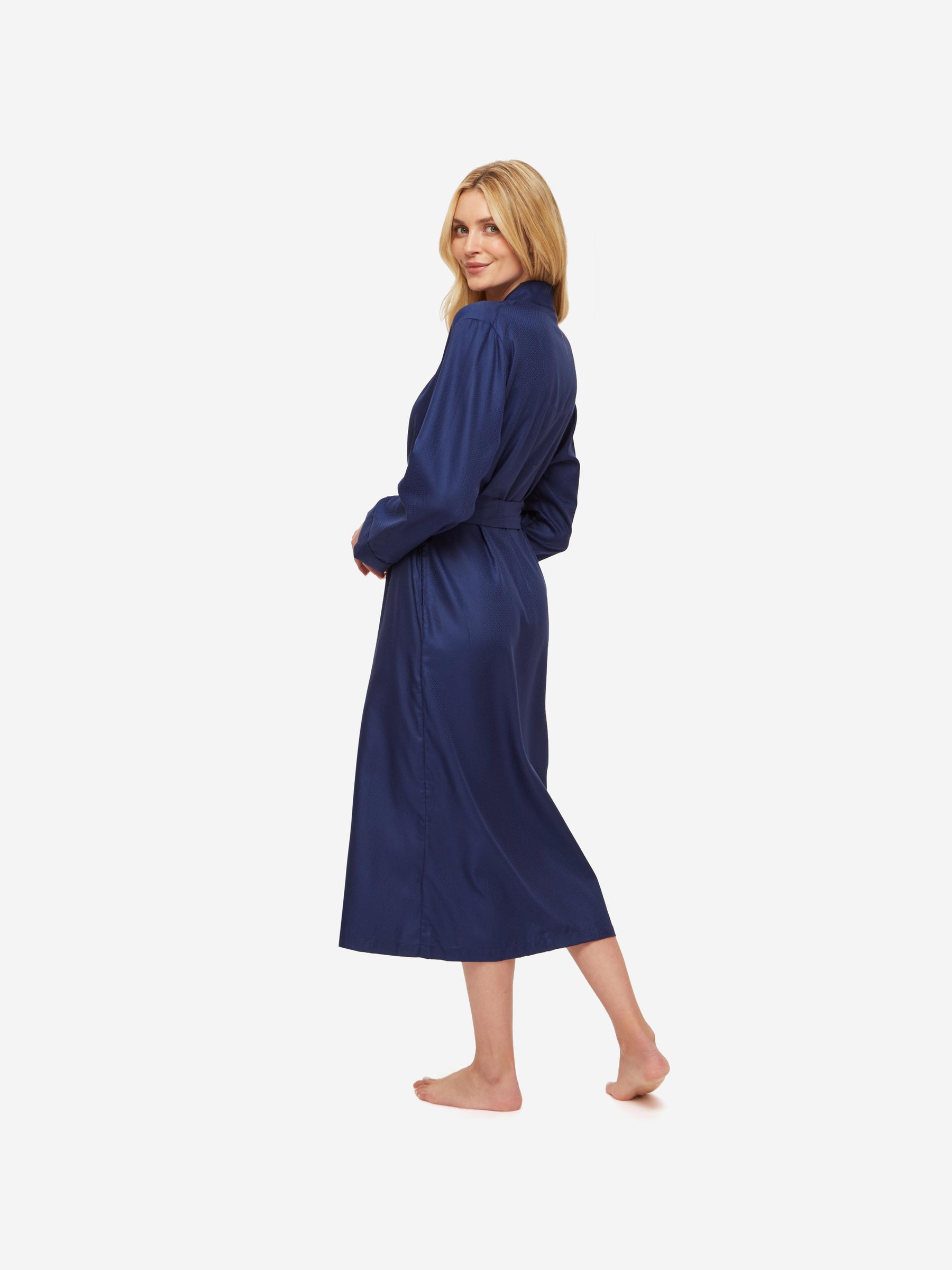 Women's Long Dressing Gown Lombard 6 Cotton Jacquard Navy