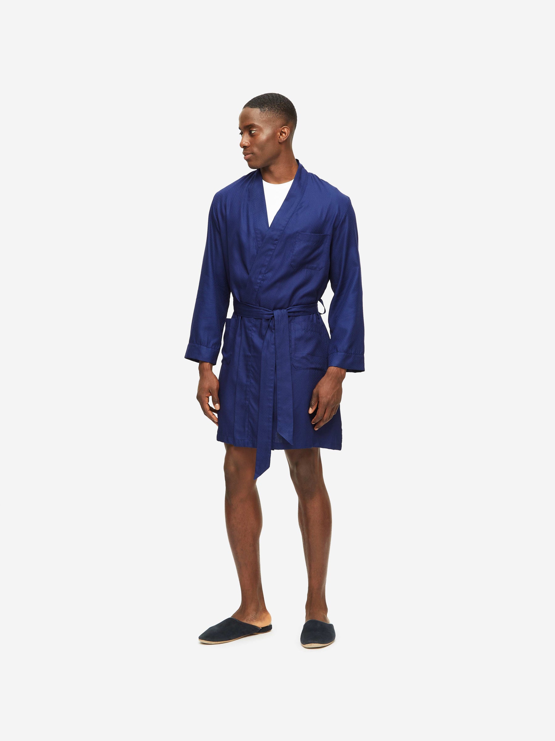 Men's Lounge Gown Lombard 6 Cotton Jacquard Navy