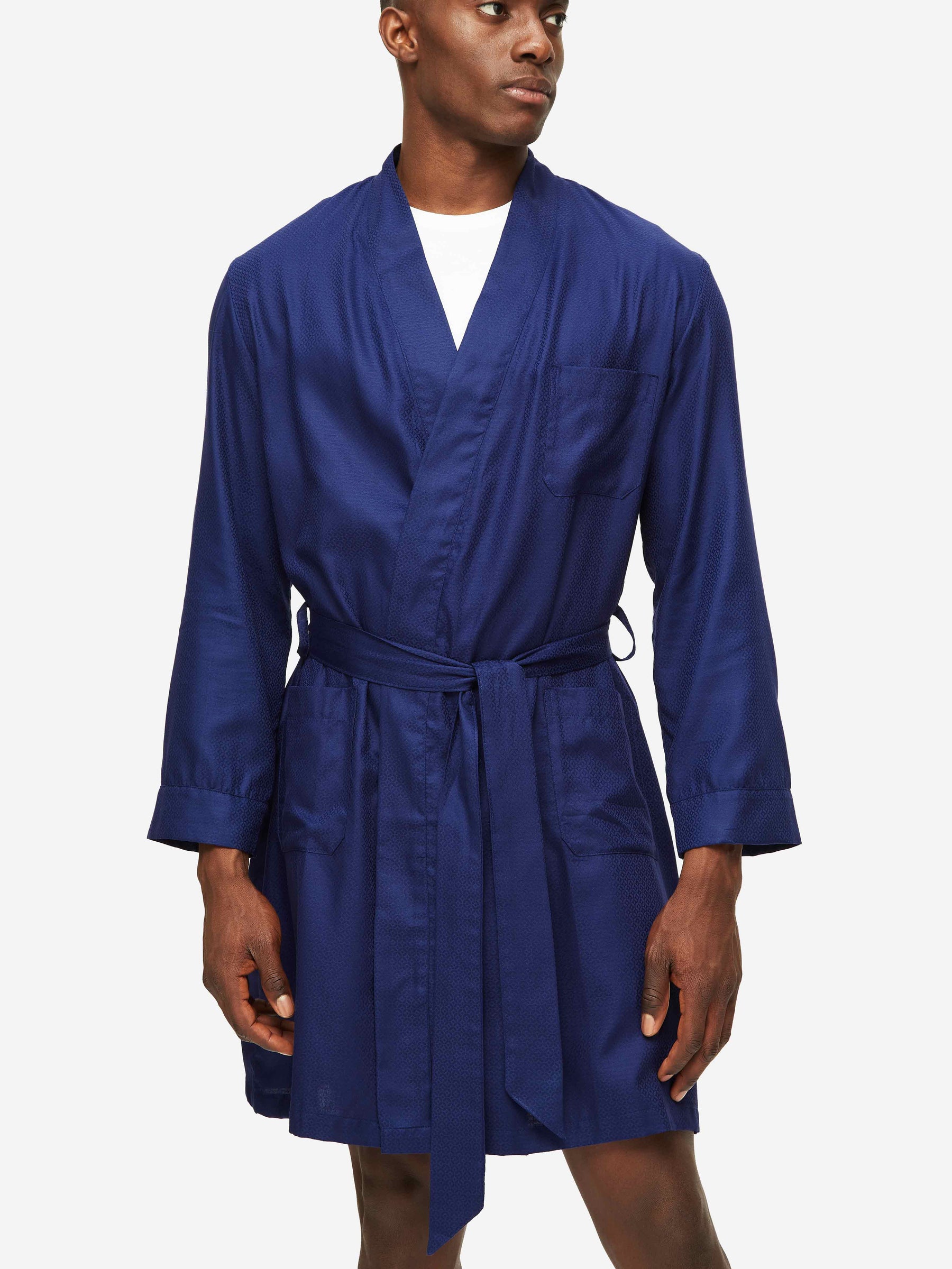 Men's Lounge Gown Lombard 6 Cotton Jacquard Navy