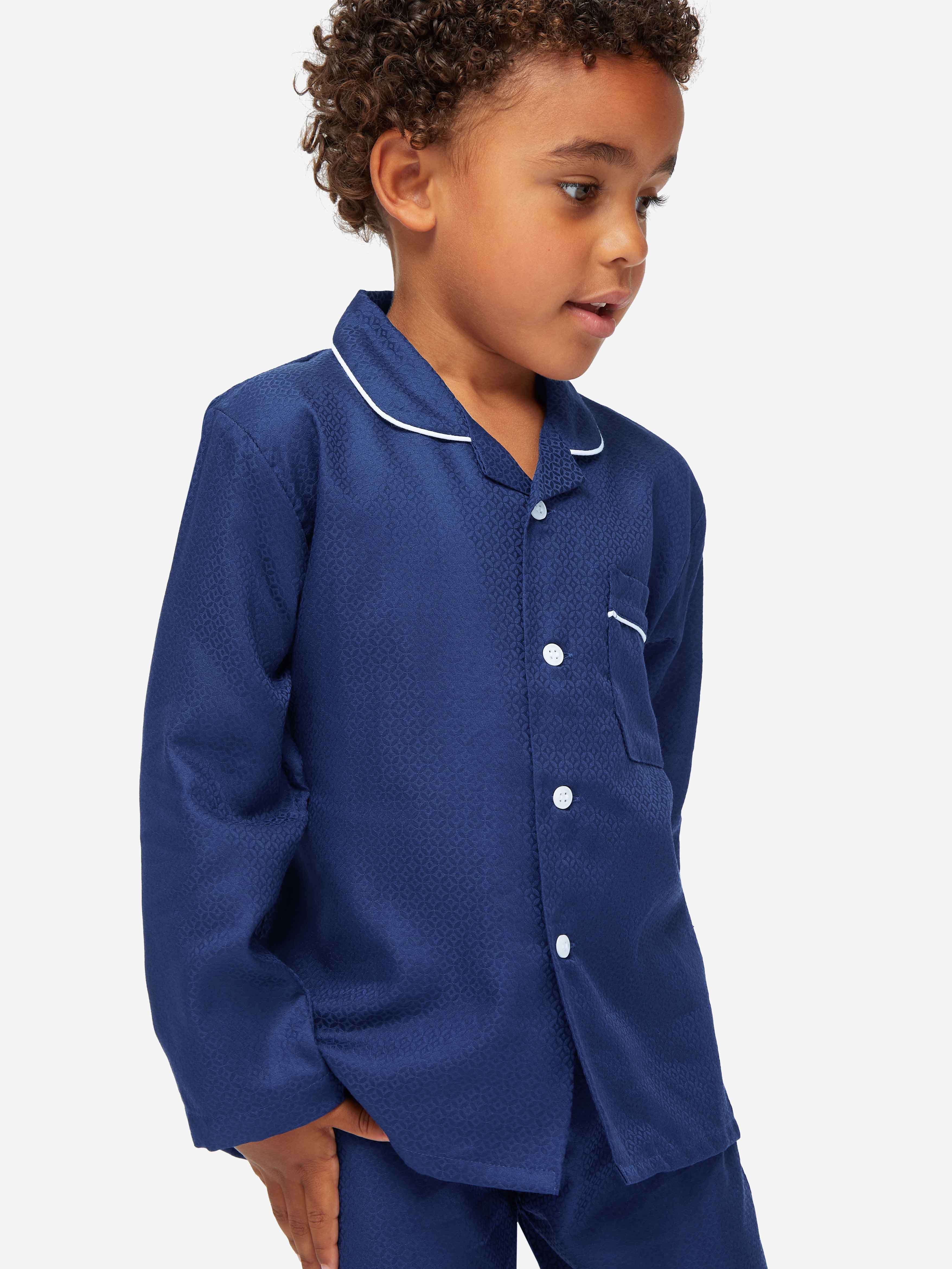 Kids' Pyjamas Cotton Jacquard Navy Rose Star Pattern