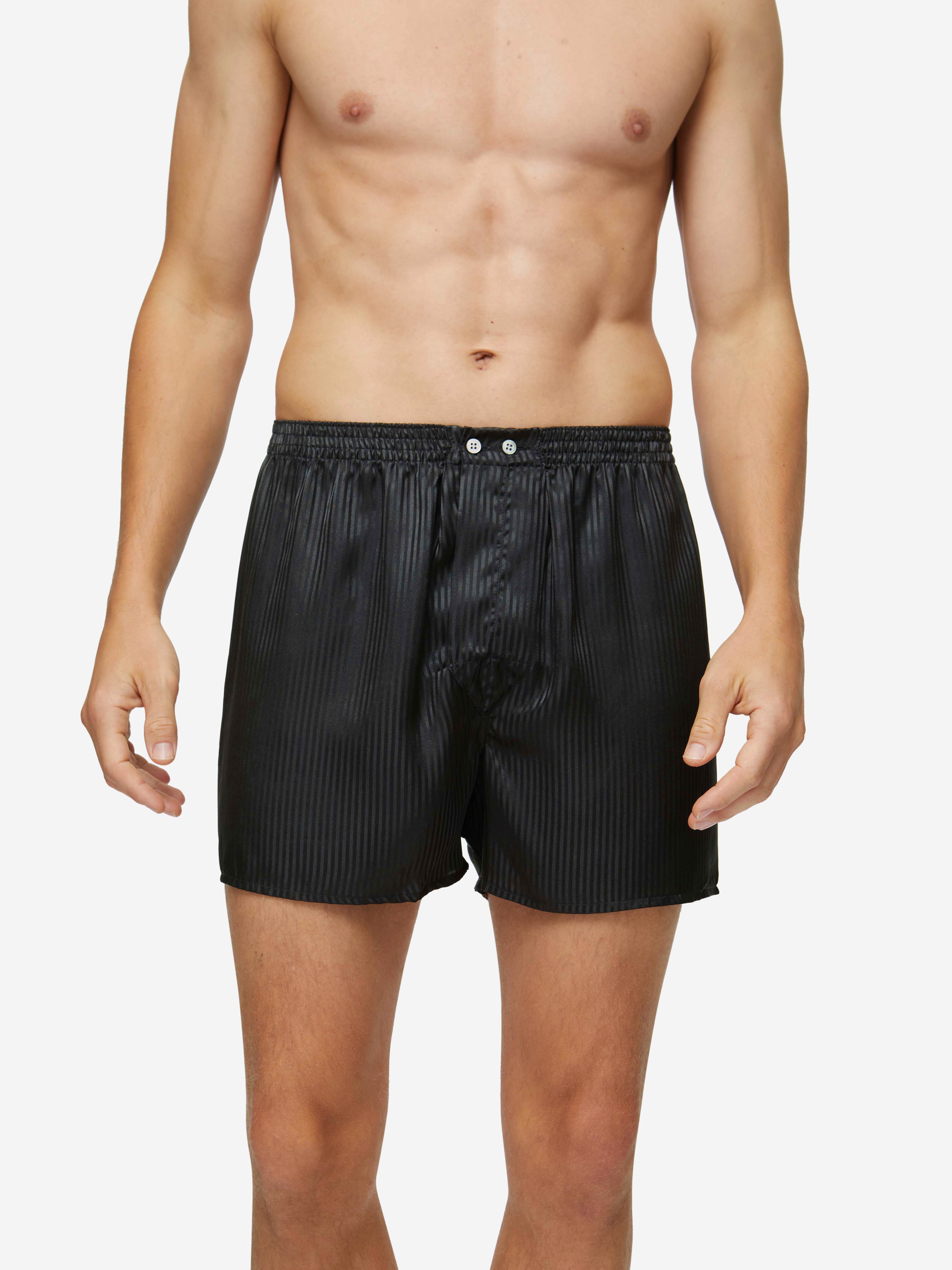 Mens Boxer Shorts Woburn Pure Silk Black