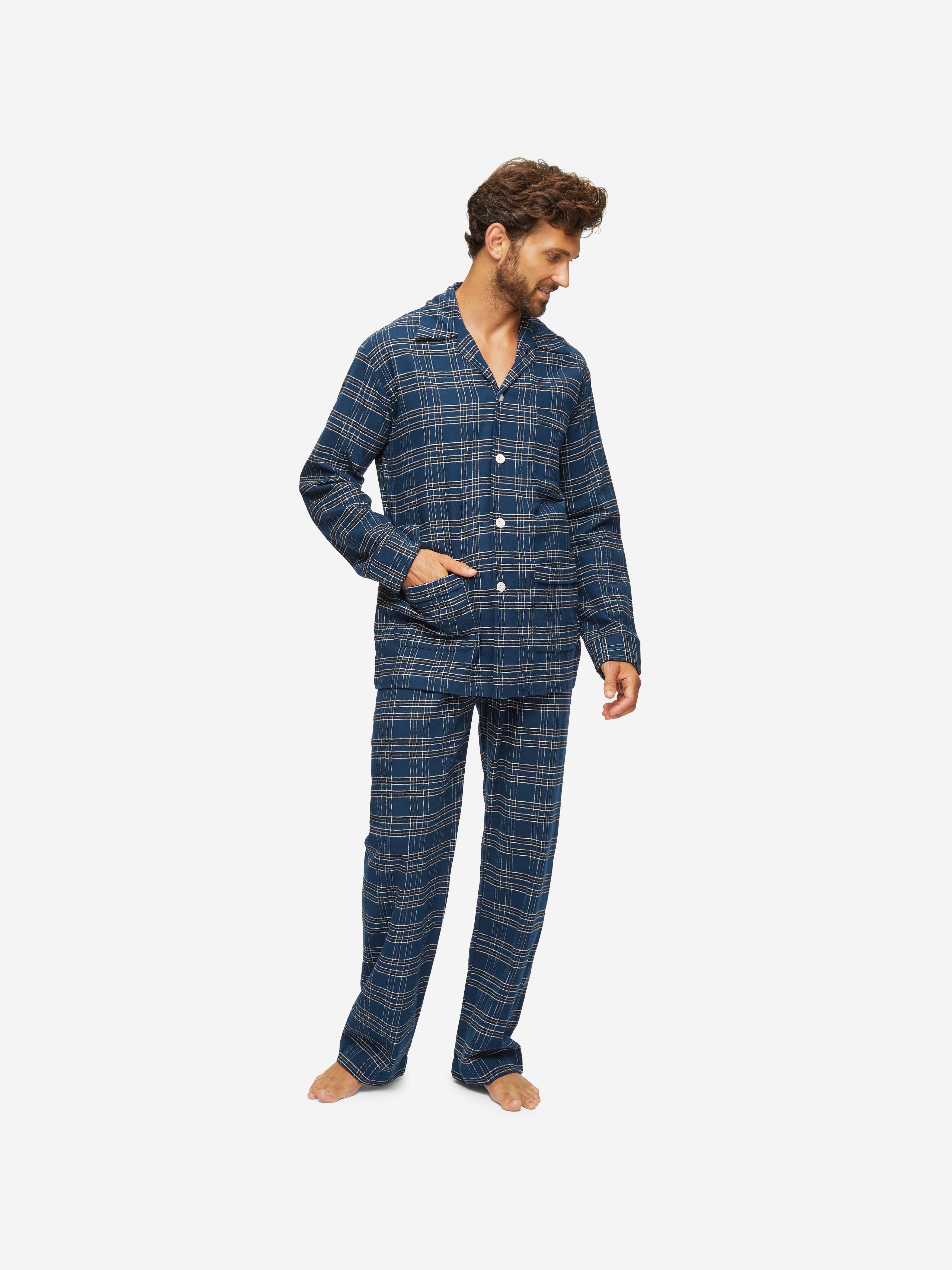 Men's Classic Fit Pyjamas Kelburn 30 Brushed Cotton Navy