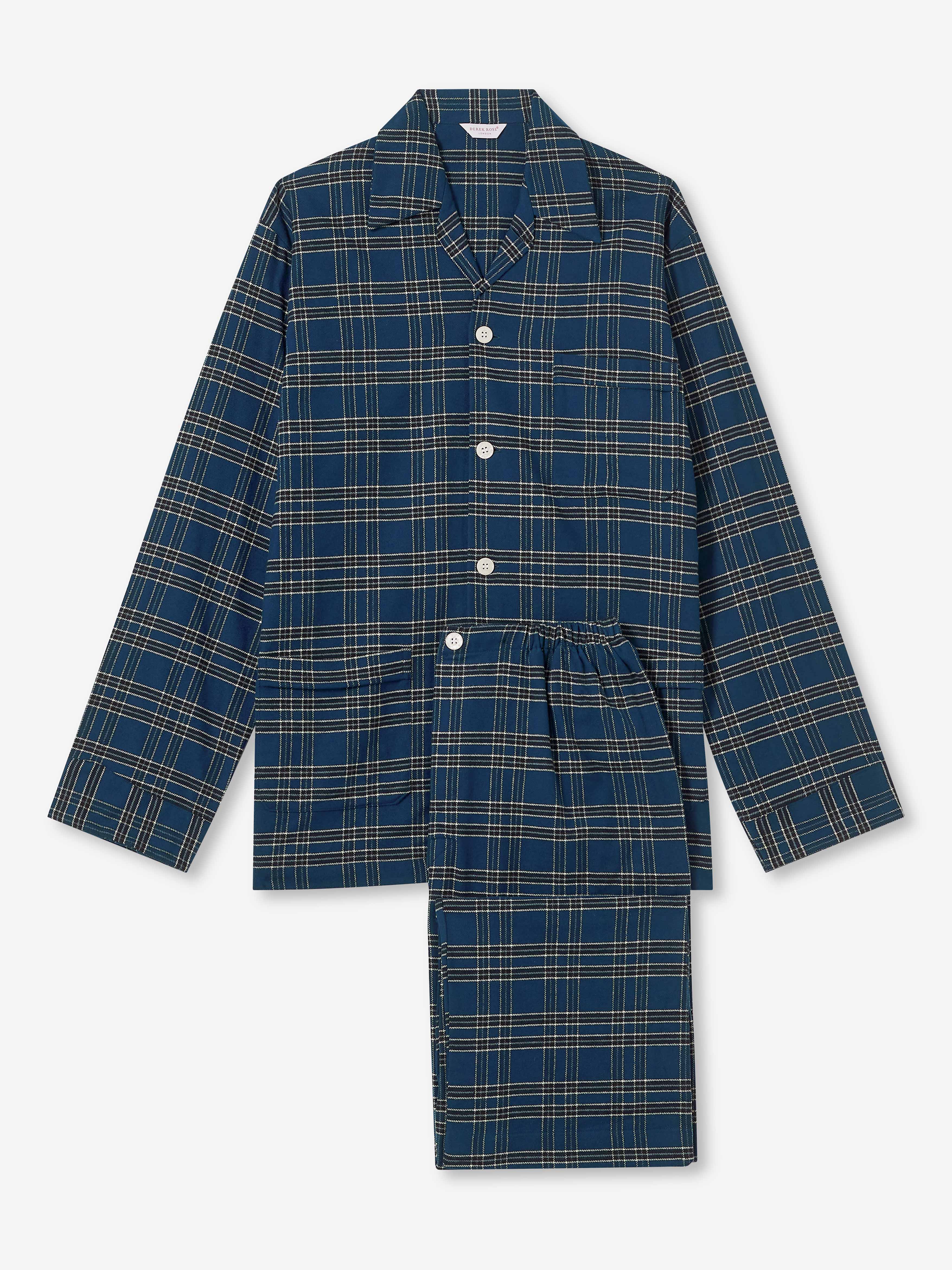 Men's Classic Fit Pyjamas Kelburn 30 Brushed Cotton Navy