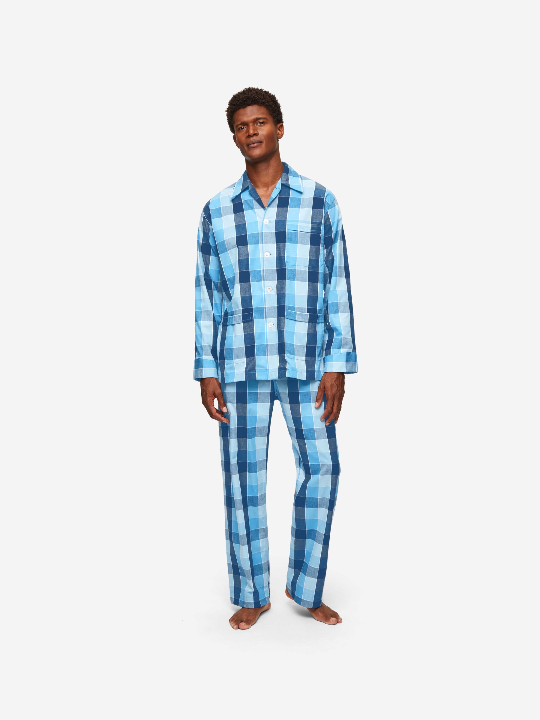 Men's Classic Fit Pyjamas Ranga 45 Brushed Cotton Blue