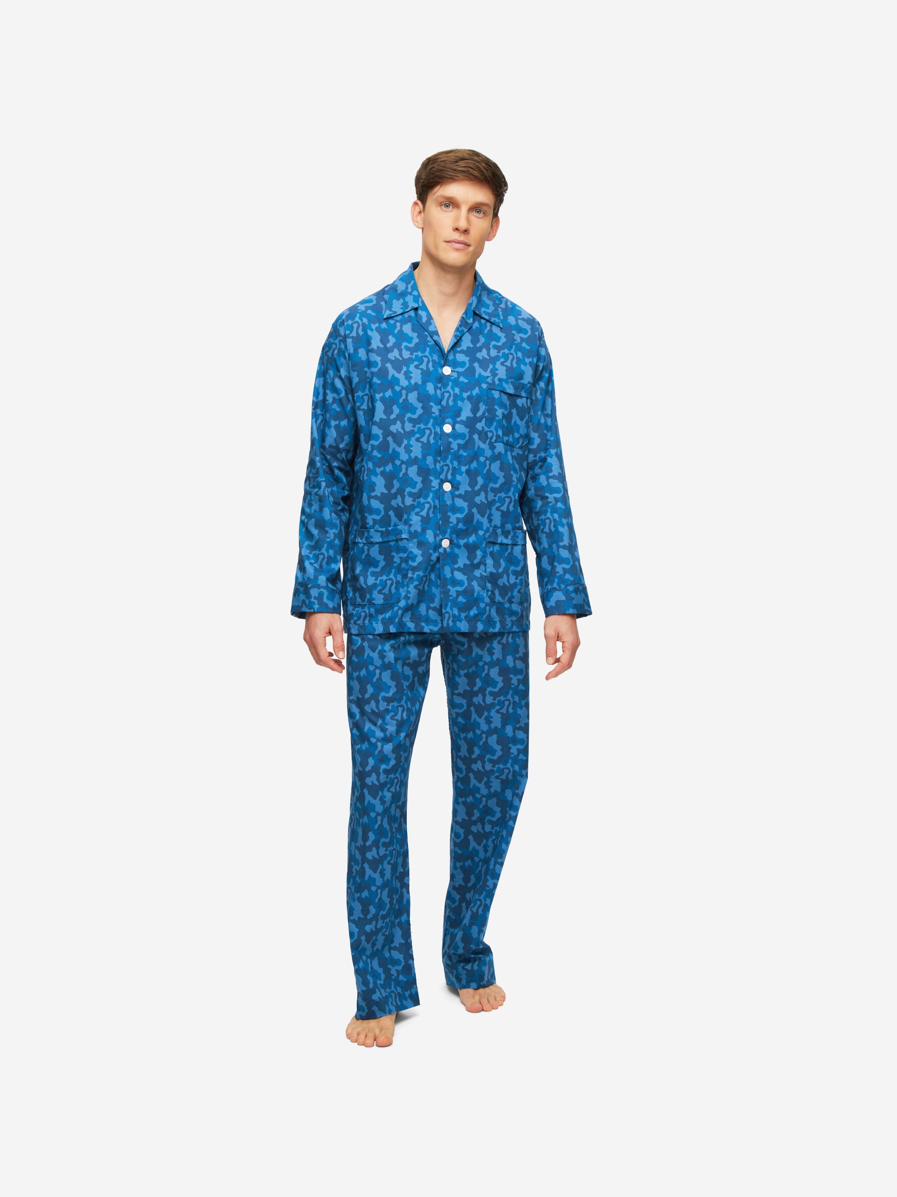 Men's Classic Fit Pyjamas Ledbury 55 Cotton Batiste Blue