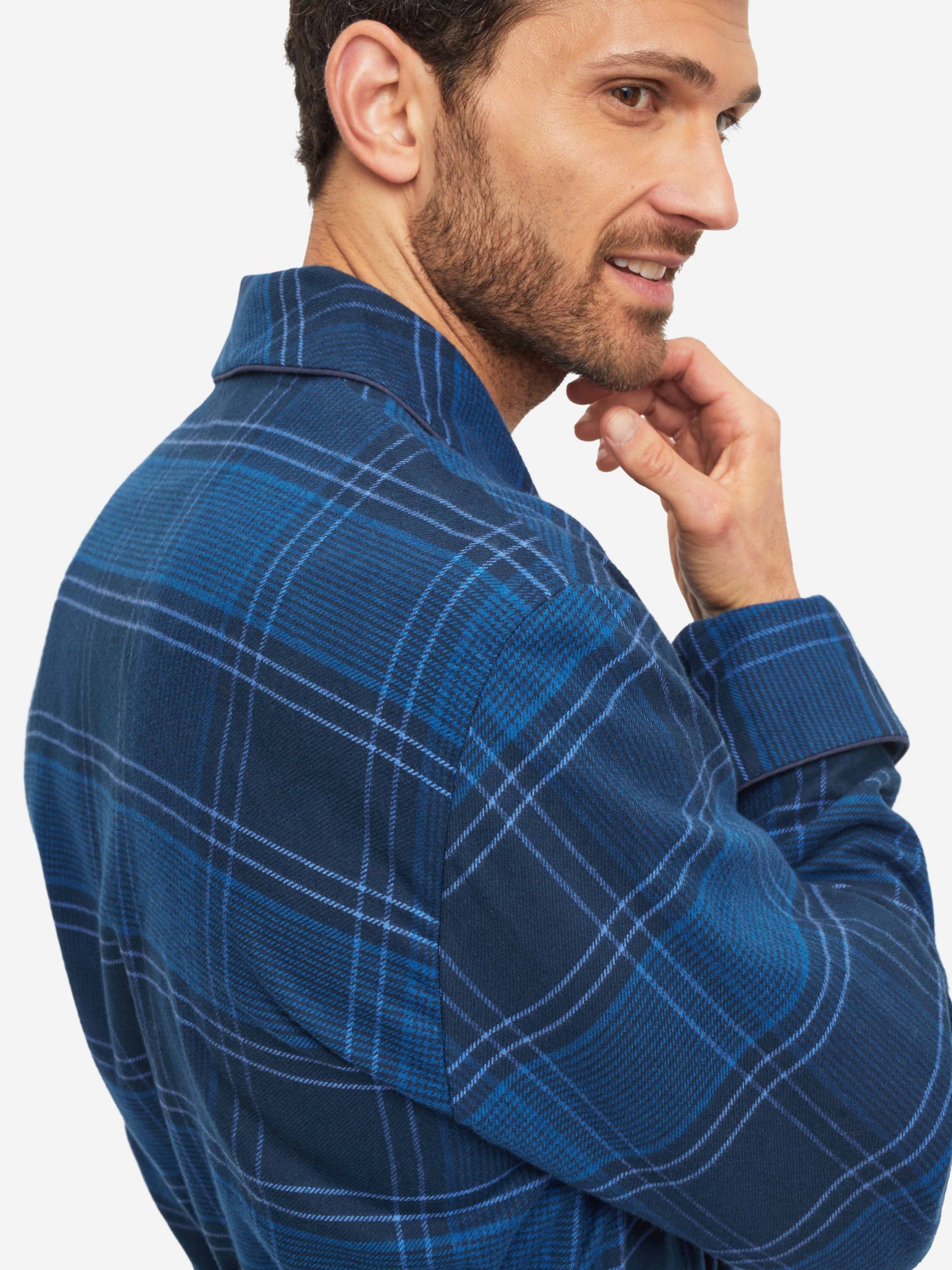 Men's Dressing Gown Kelburn 27 Brushed Cotton Navy