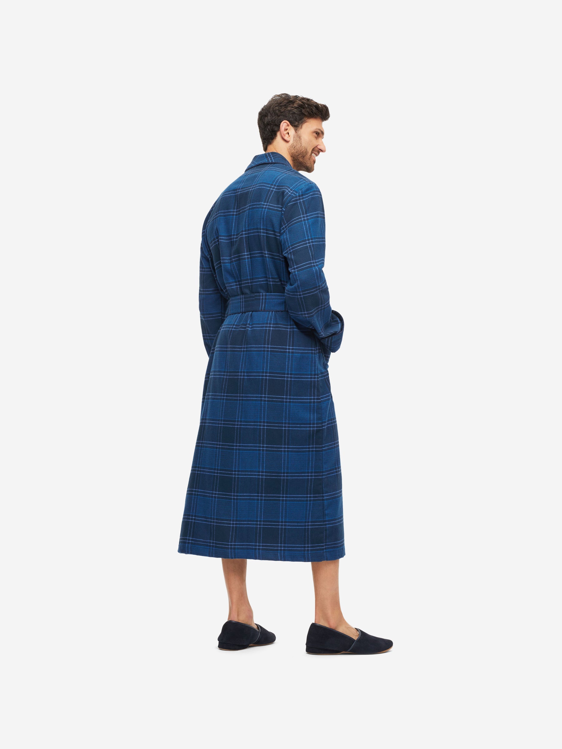 Men's Dressing Gown Kelburn 27 Brushed Cotton Navy