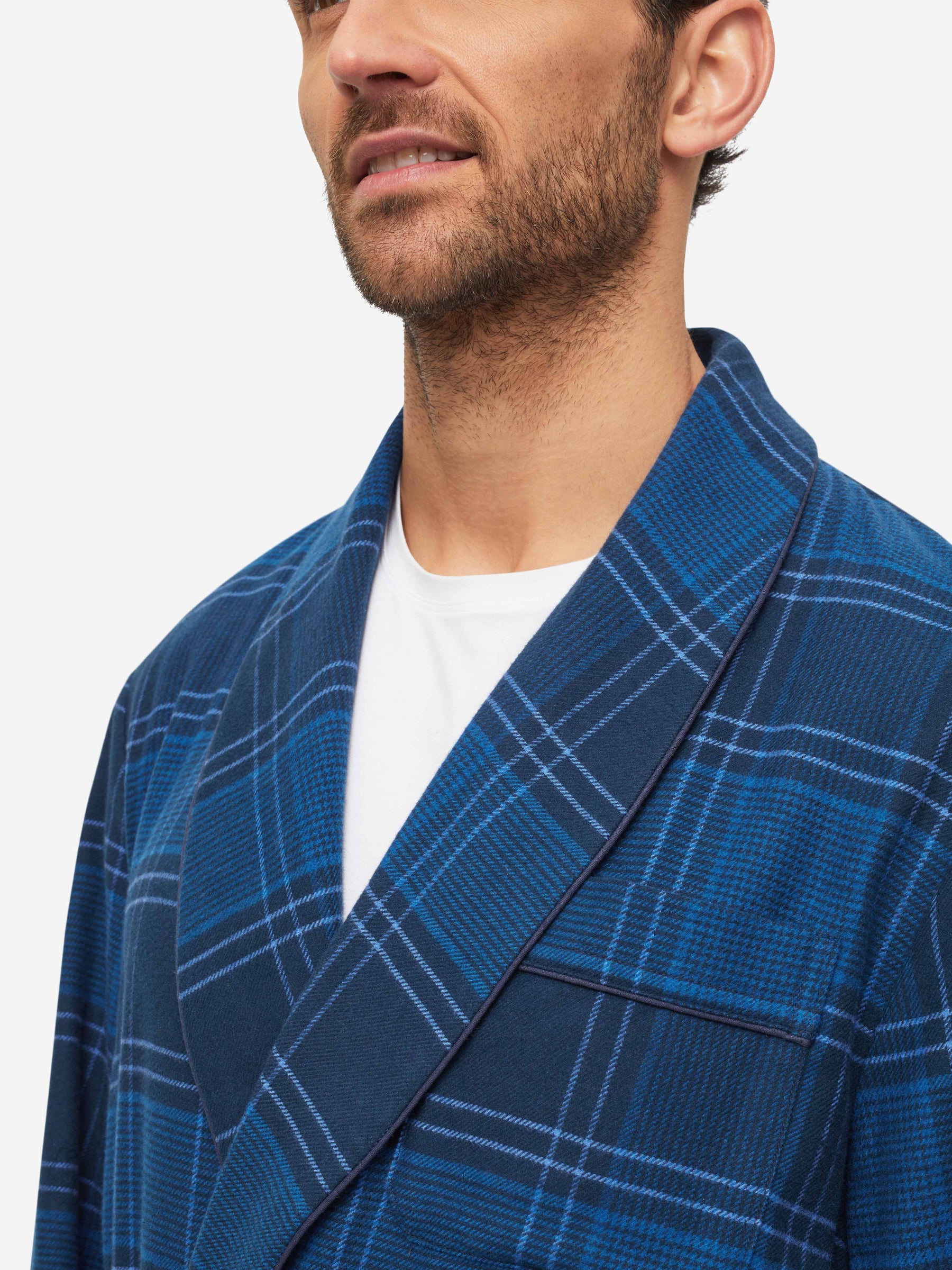 Men's Dressing Gown Kelburn 27 Brushed Cotton Navy