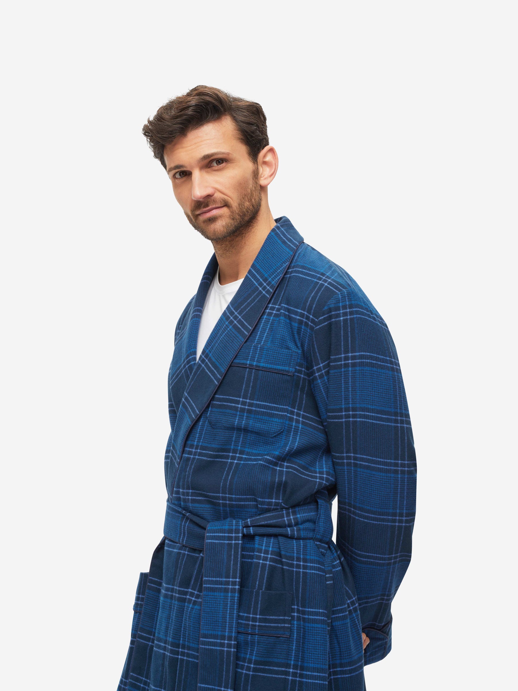 Men's Dressing Gown Kelburn 27 Brushed Cotton Navy