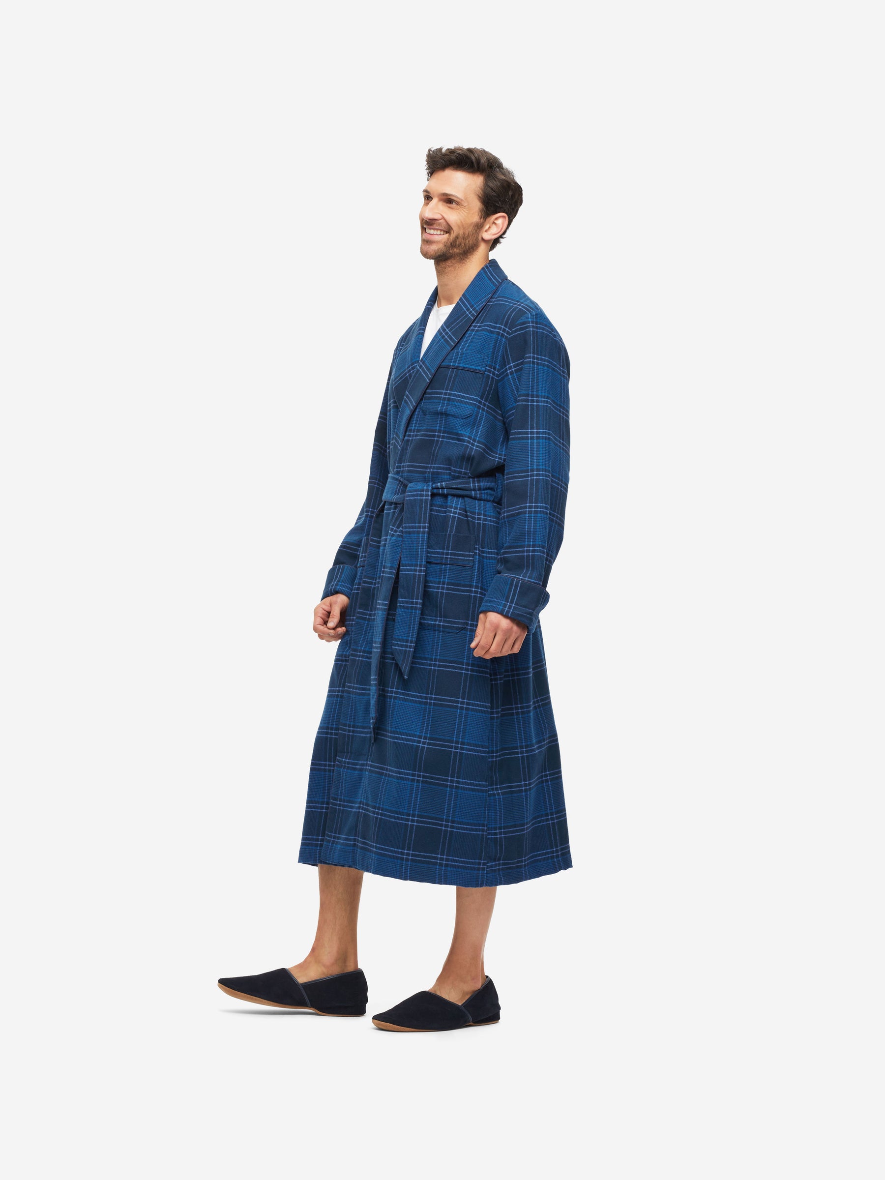 Men's Dressing Gown Kelburn 27 Brushed Cotton Navy