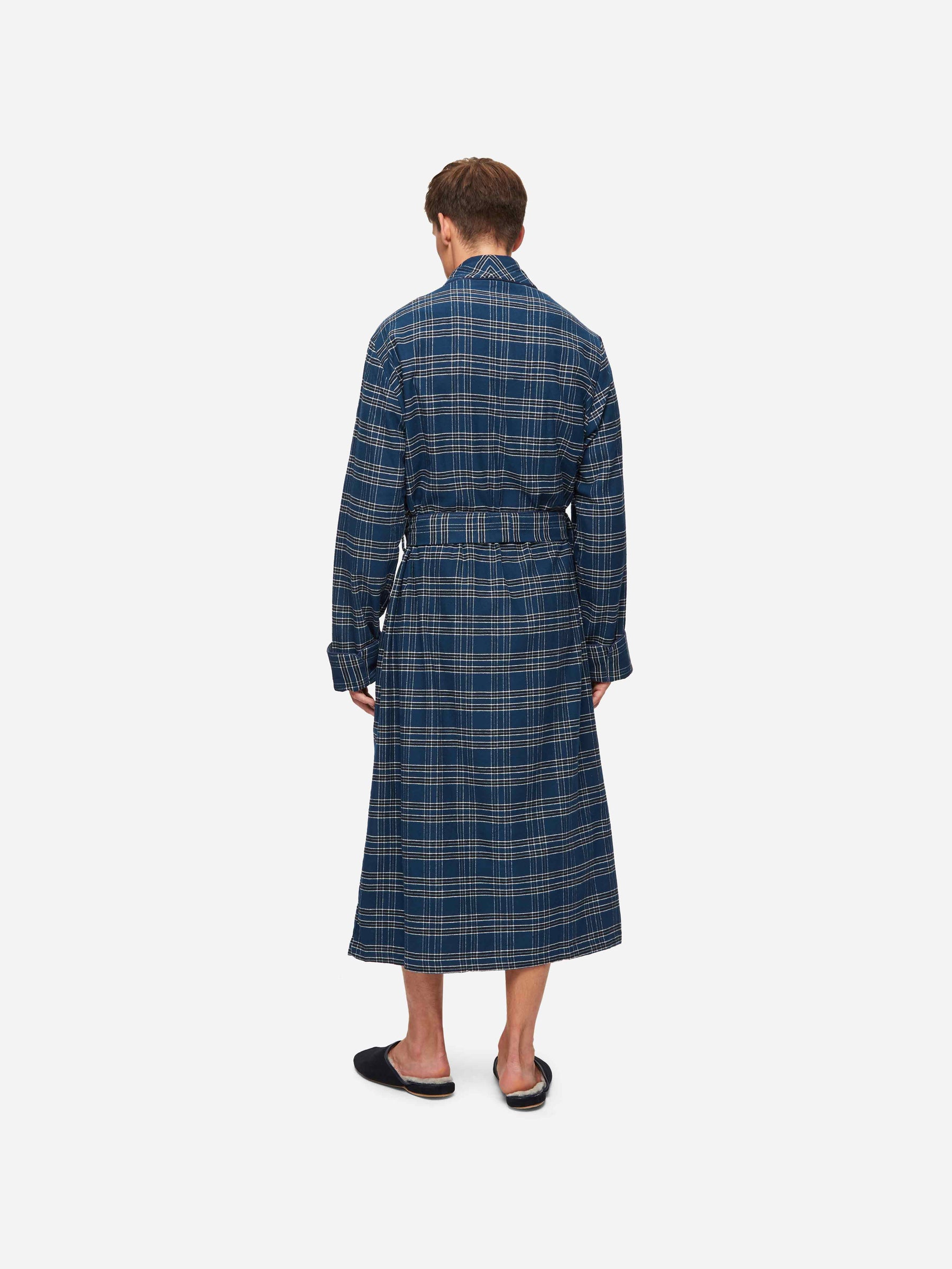 Men's Dressing Gown Kelburn 30 Brushed Cotton Navy