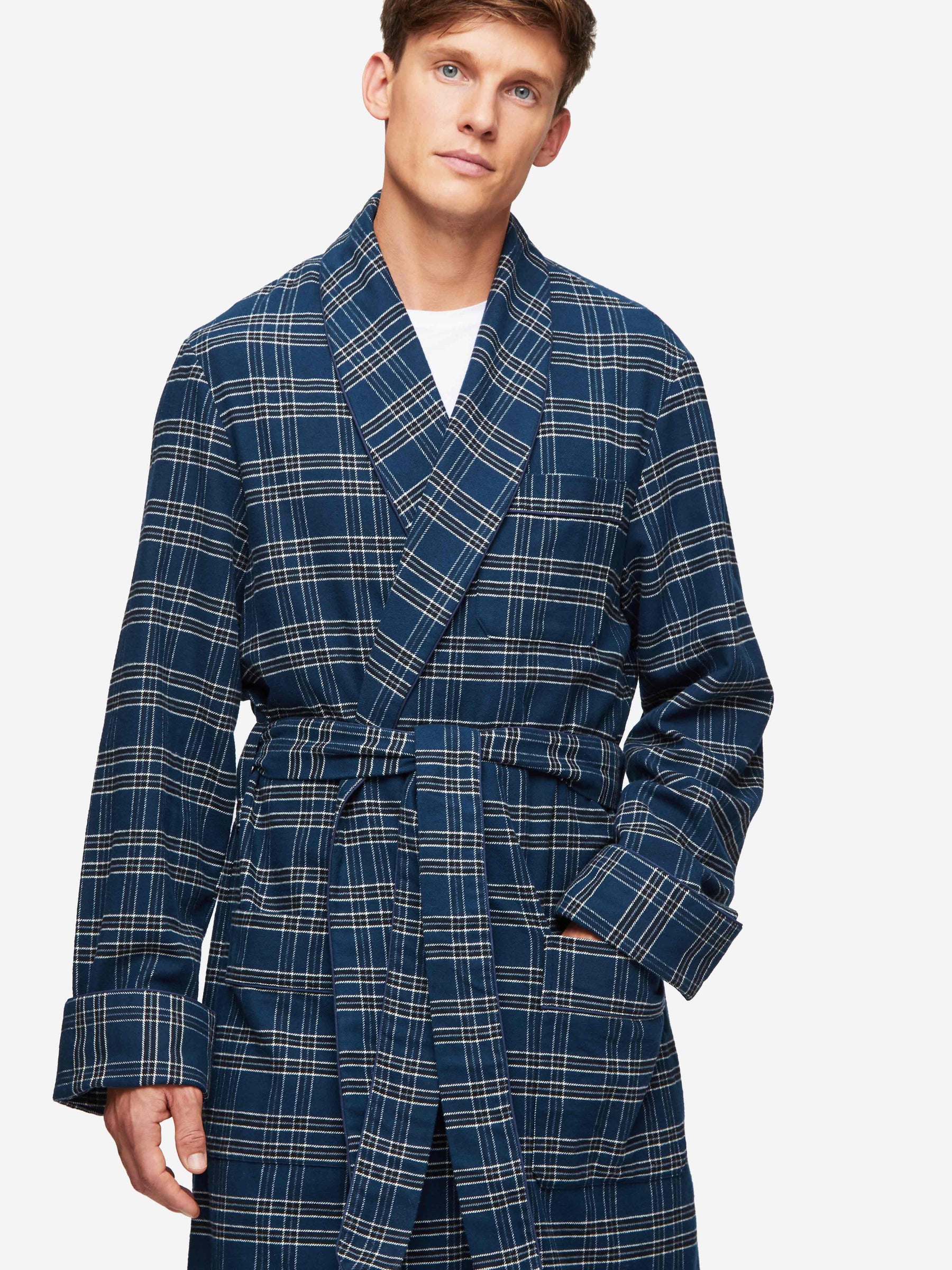 Men's Dressing Gown Kelburn 30 Brushed Cotton Navy
