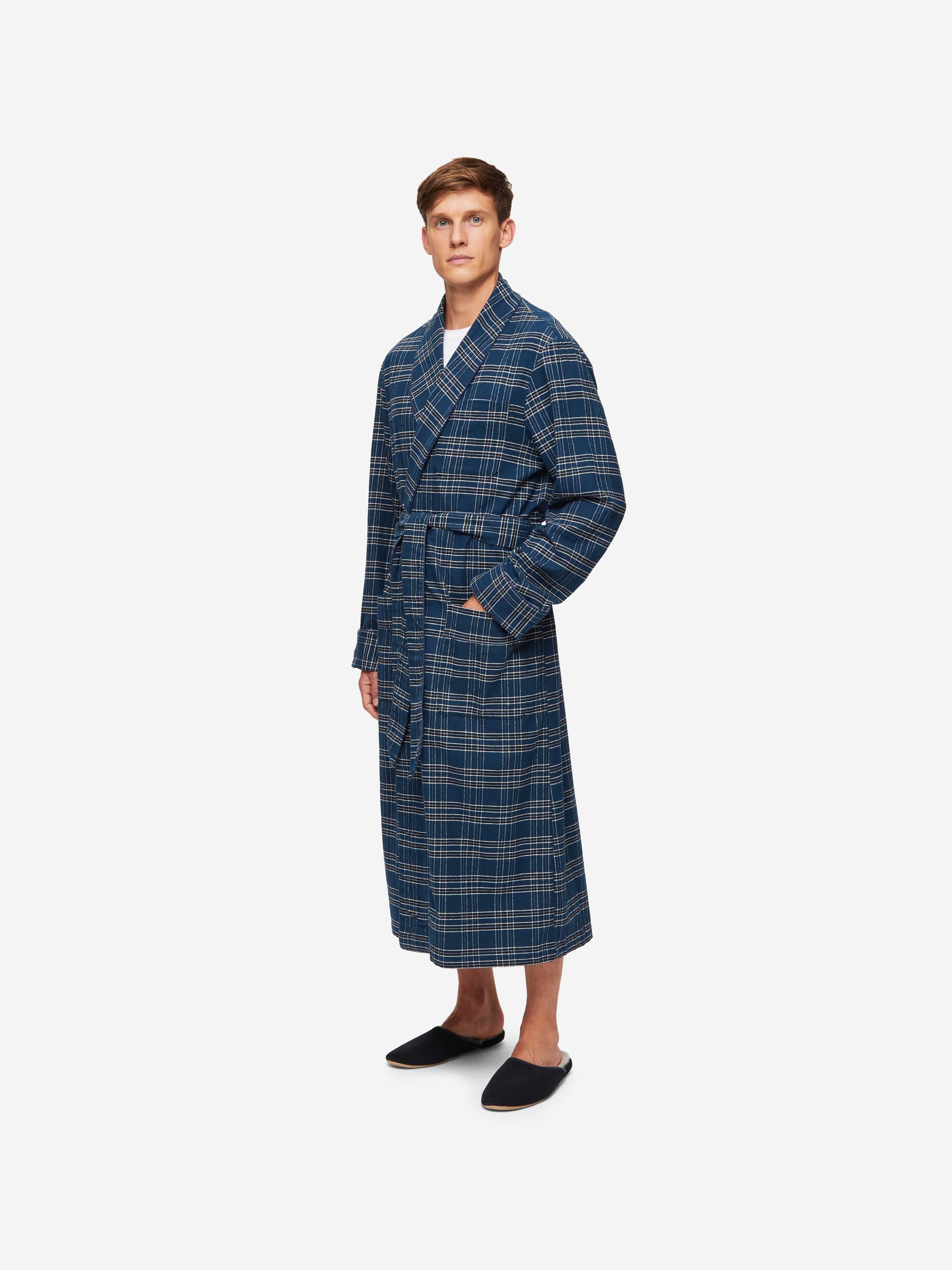 Men's Dressing Gown Kelburn 30 Brushed Cotton Navy
